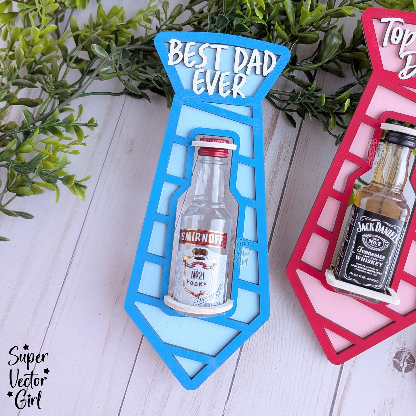 Dad Neck Tie Shot Bottle Shooter Holder, SVG, Laser Cut File, Mini Alcohol Gift, Small Round or Square Booze Bottle Shot Shooters, Alcohol 50 ML Shooters, Mini Liquor Holder, Father's Day Gift