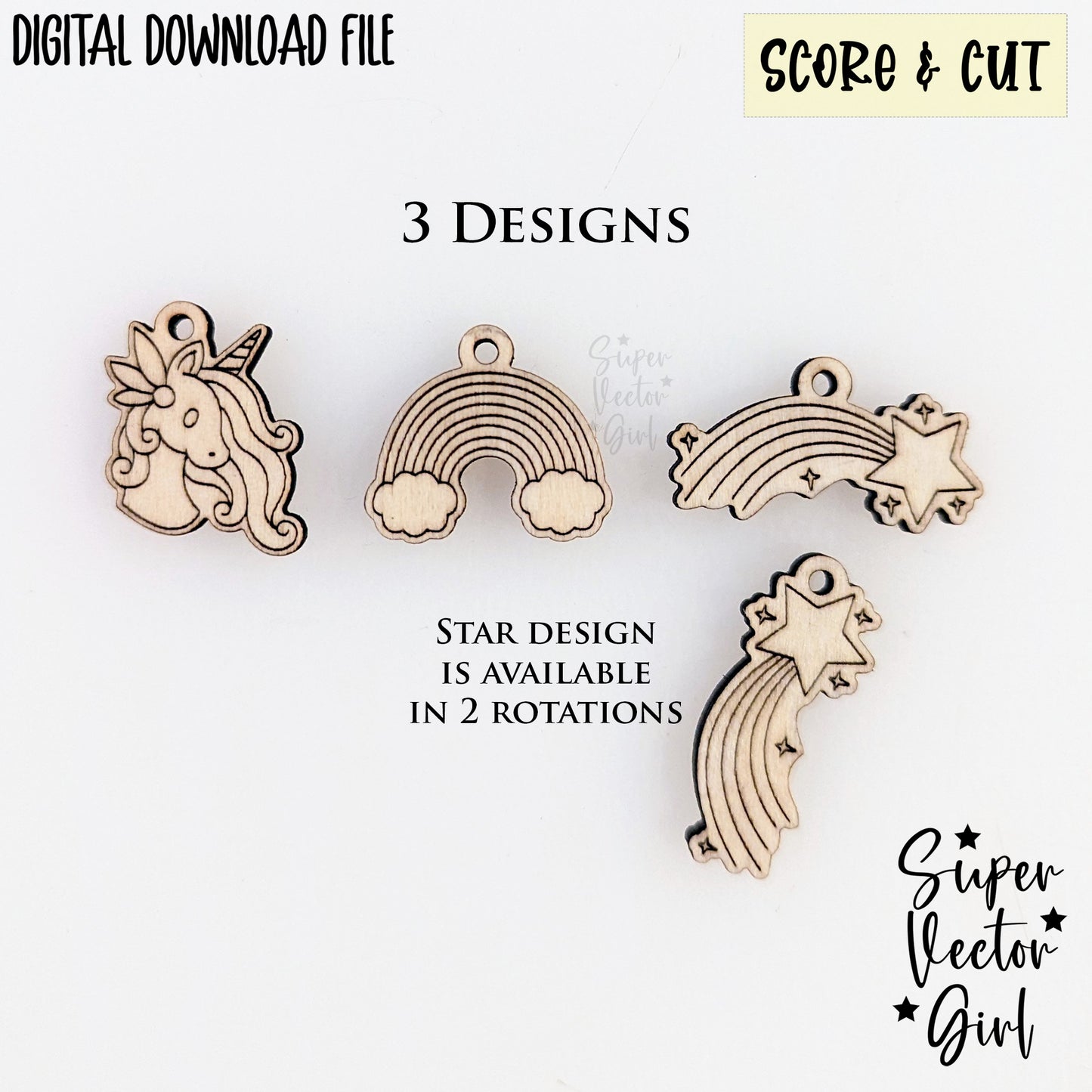 Unicorn and Rainbow Bracelet Charms Bundle Set, SVG, Digital Laser Cut File, xTool Glowforge files, Score & Cut, Cute unicorns shooting star kid DIY