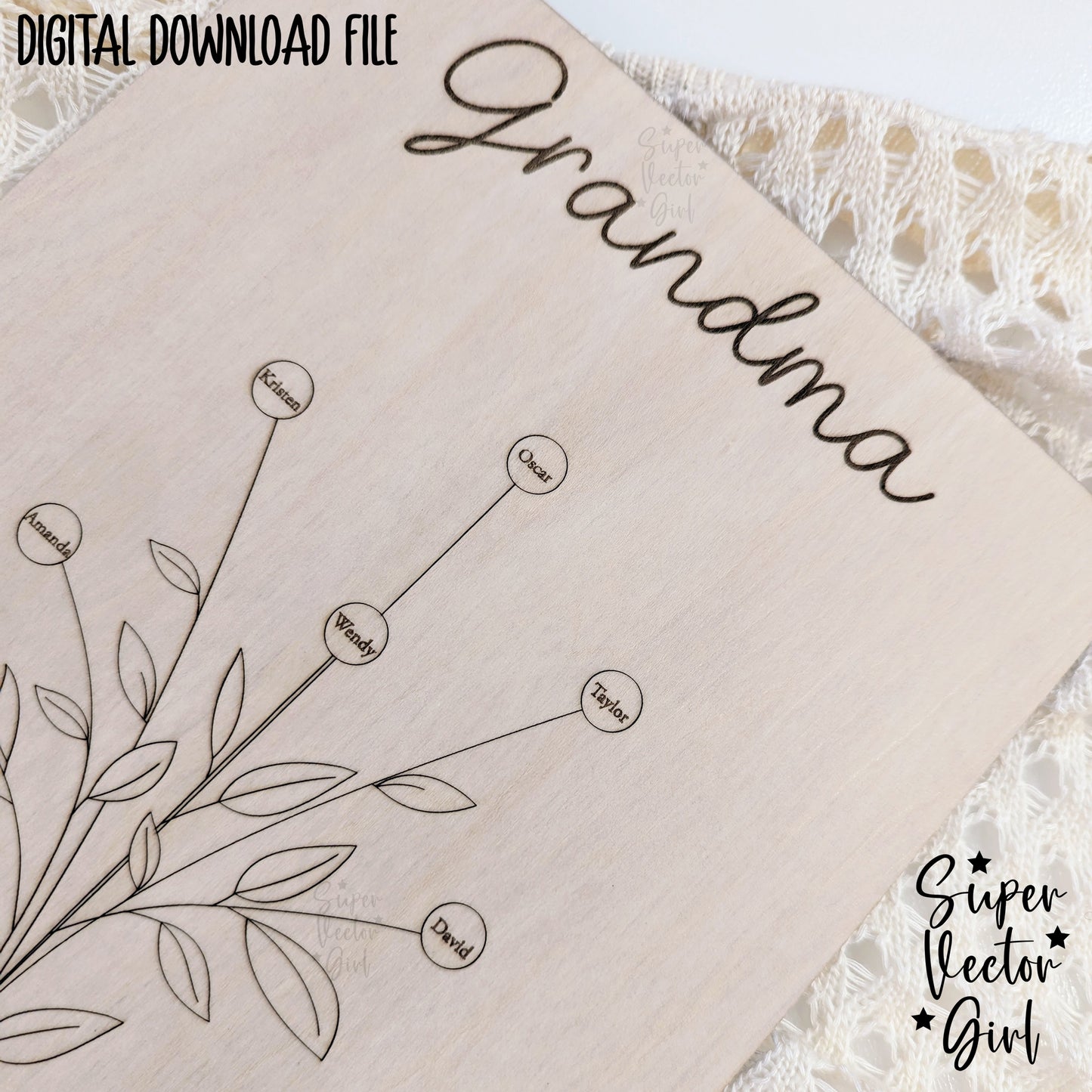 Mother's Day Flower Fingerprint Board Sign, SVG, Laser Cut File, xTool Glowforge files, Mom Mum, flowers bouquet floral help helping us grow grandma kid kids