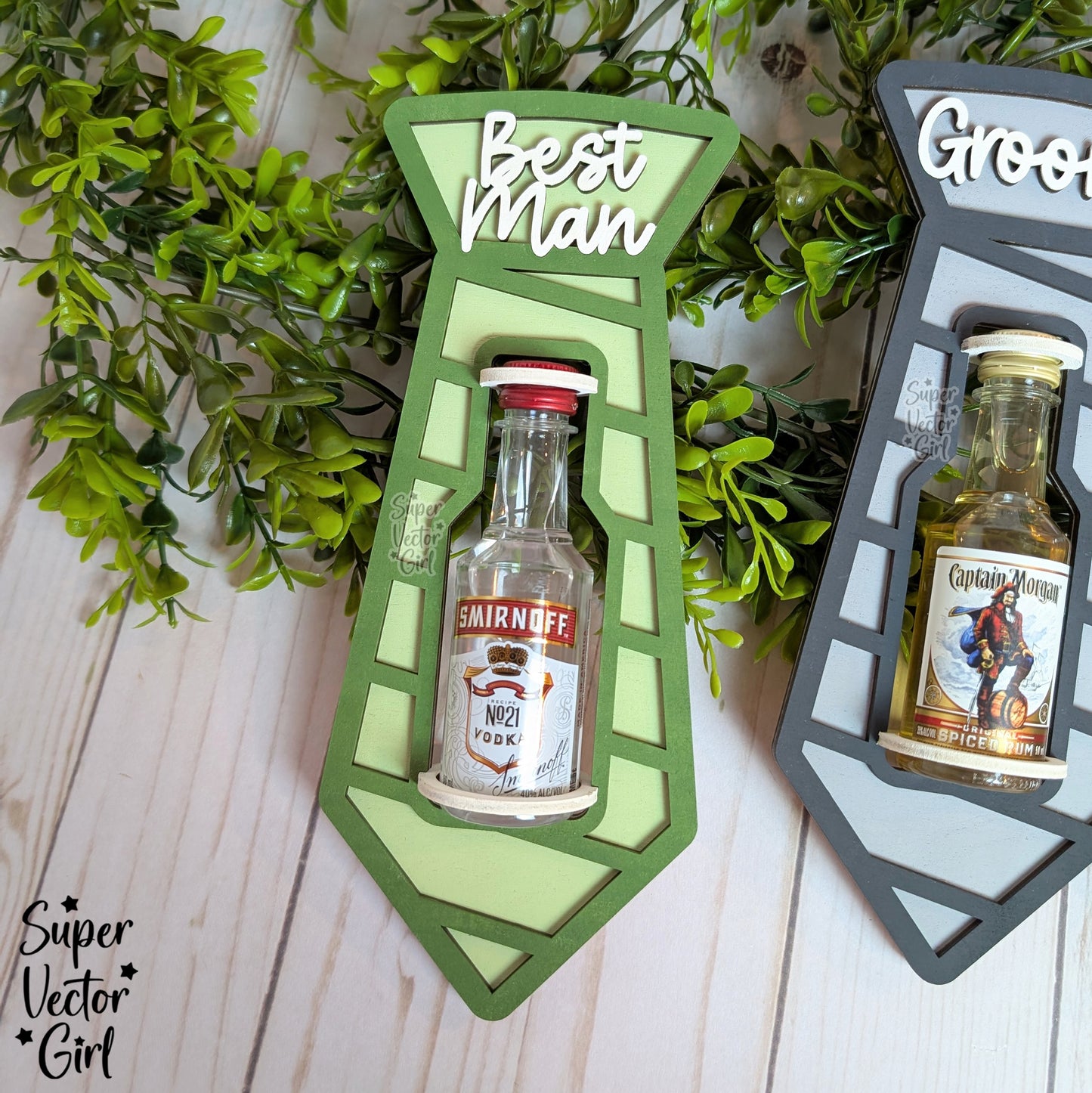Groom Best Man Groomsman Neck Tie Shot Bottle Shooter Holder, SVG, Laser Cut File, Mini Alcohol Gift, Small Round or Square Booze Bottle, Alcohol 50 ML Shooters, Mini Liquor Holder, Wedding Party Gift