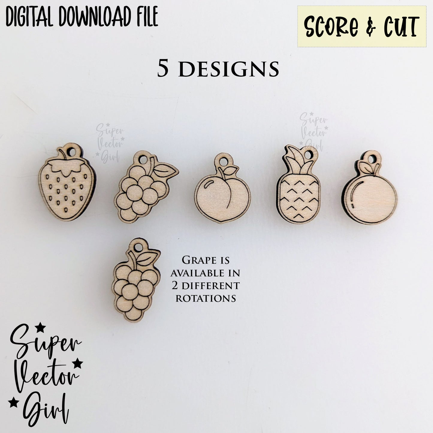 Fruits Set 1 Bracelet Charms Bundle Set, SVG, Digital Laser Cut File, xTool Glowforge files, Score & Cut, Summer Fruit Strawberry Grape Peach Orange