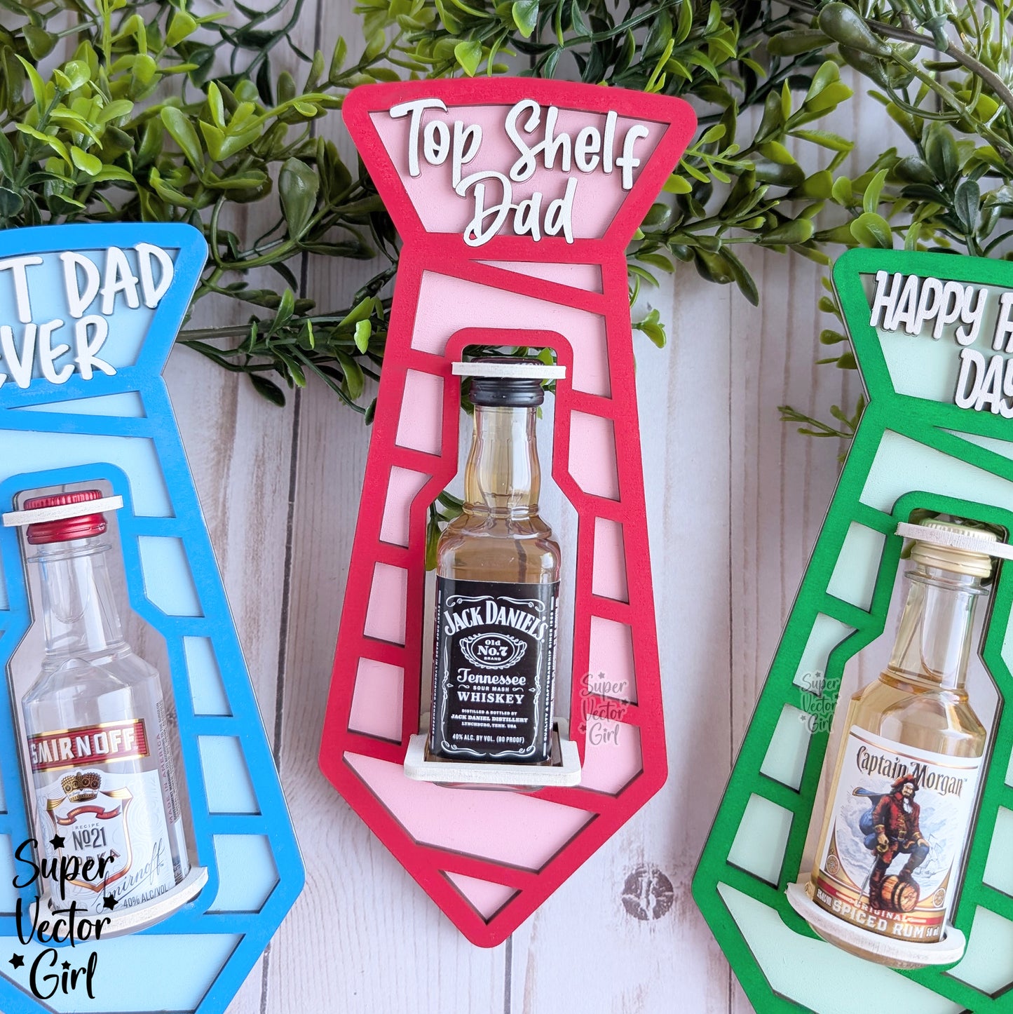 Dad Neck Tie Shot Bottle Shooter Holder, SVG, Laser Cut File, Mini Alcohol Gift, Small Round or Square Booze Bottle Shot Shooters, Alcohol 50 ML Shooters, Mini Liquor Holder, Father's Day Gift