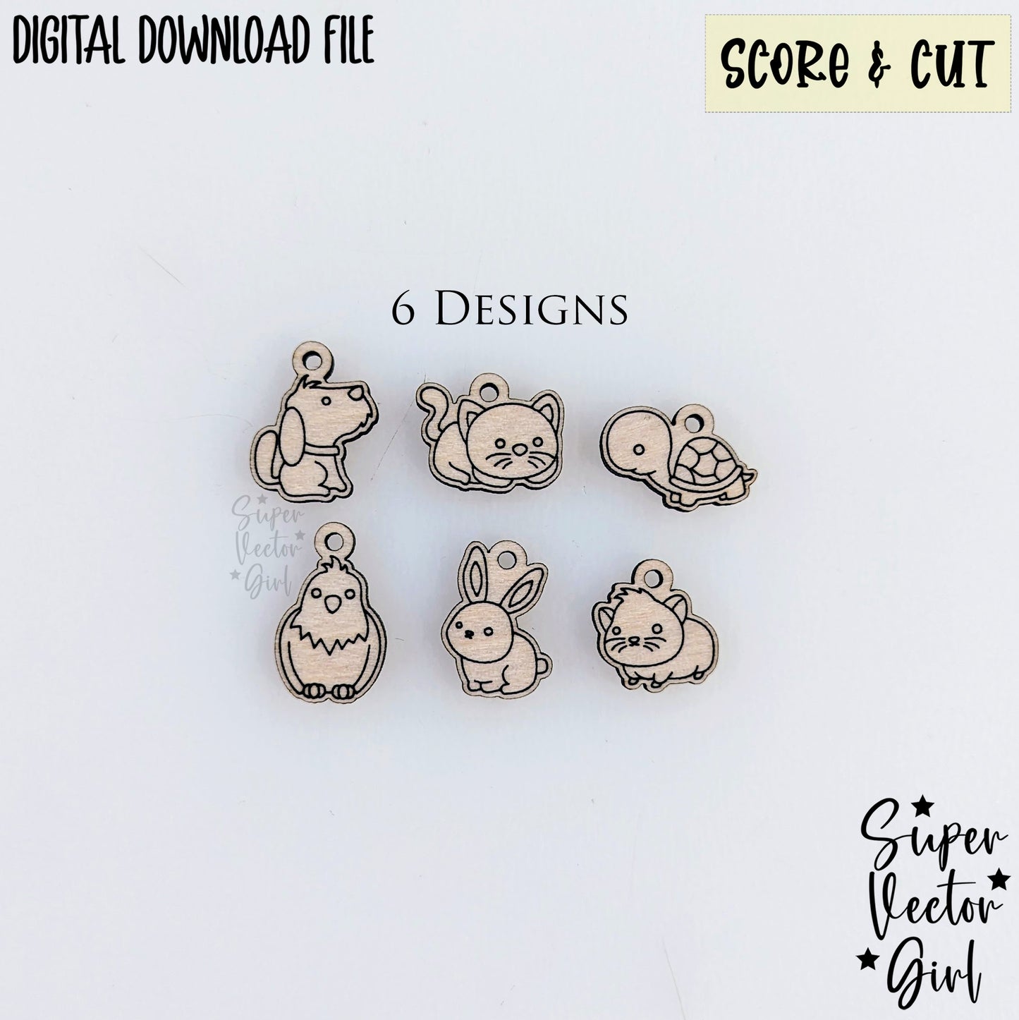 Pets Animals Bracelet Charms Bundle Set, SVG, Digital Laser Cut File, xTool Glowforge files, Score & Cut, cat dog bird turtle DIY Make Your Own Charm