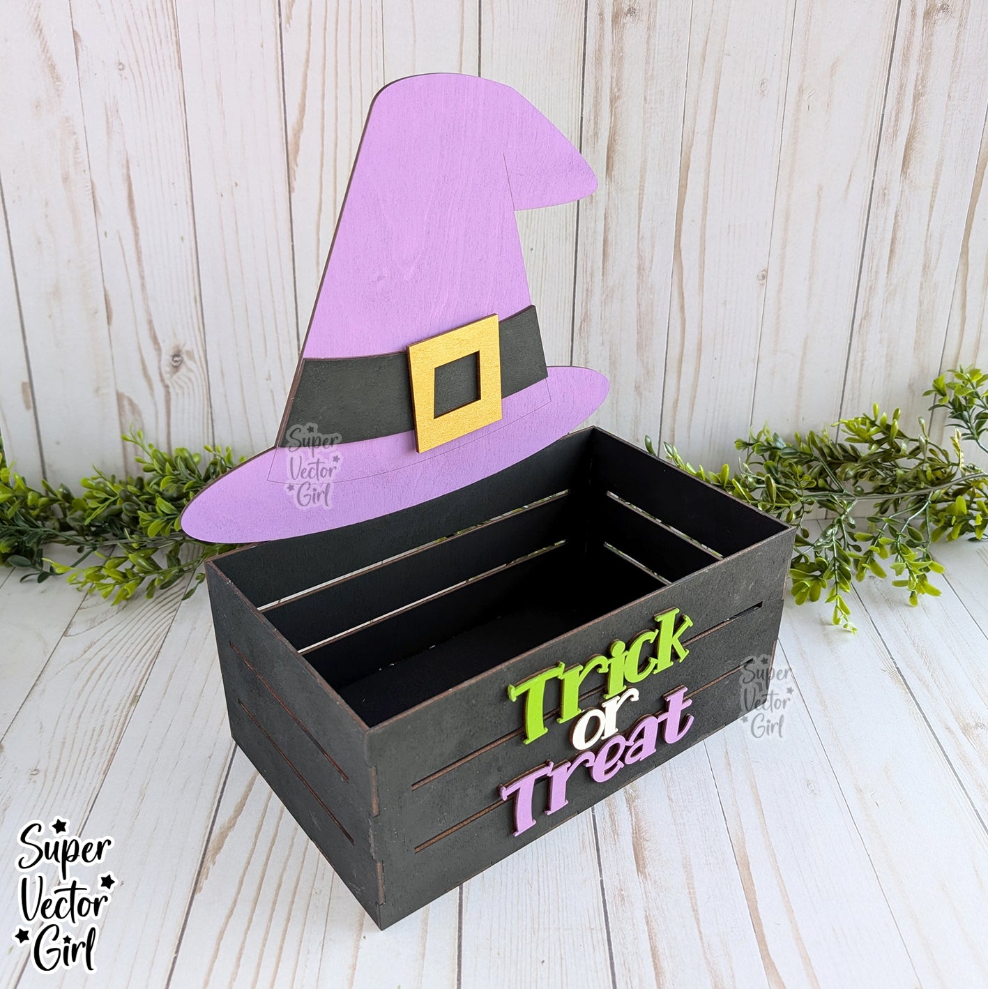Witch Hat Halloween Crate, Spooky Mini Basket, Candy Box, Boo Bucket, Trick or Treat Storage, SVG Laser Cut File Files, Shelf Sitter, Home Decor Decoration, Fall