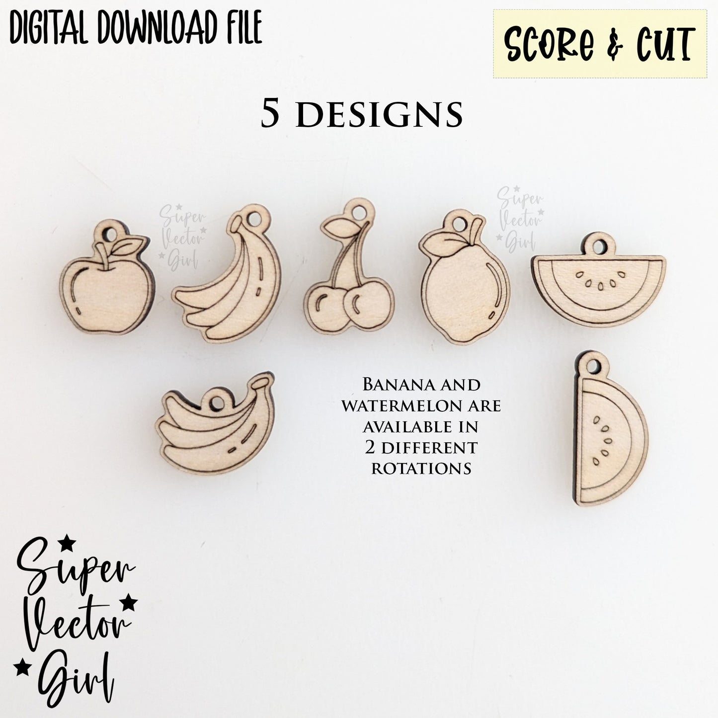 Fruits Set 2 Bracelet Charms Bundle Set, SVG, Digital Laser Cut File, xTool Glowforge files, Score & Cut, Summer Fruit Apple Lemon Lime Watermelon