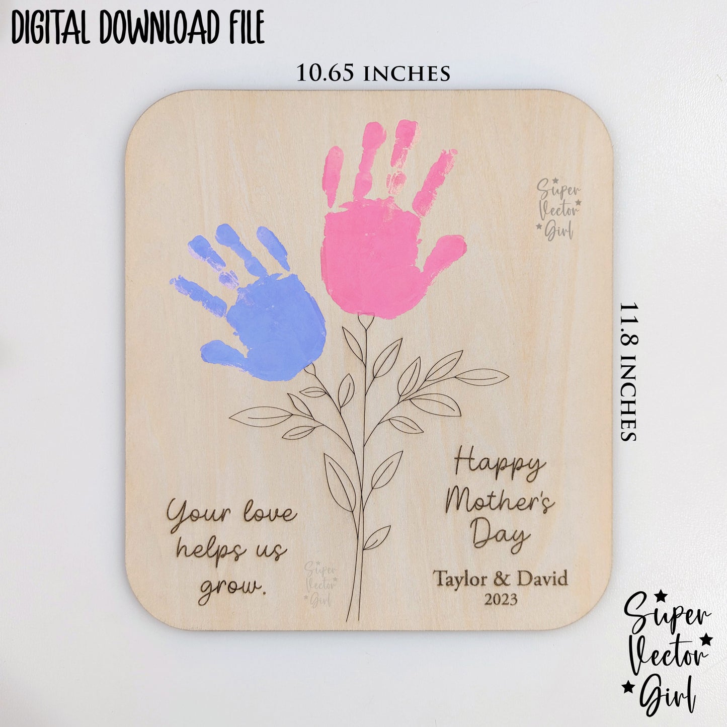 Mother's Day Flower Handprint, SVG, Laser Cut File, xTool Glowforge files, Mom, Mum, flowers bouquet floral help helping us grow DIY gift kids kid