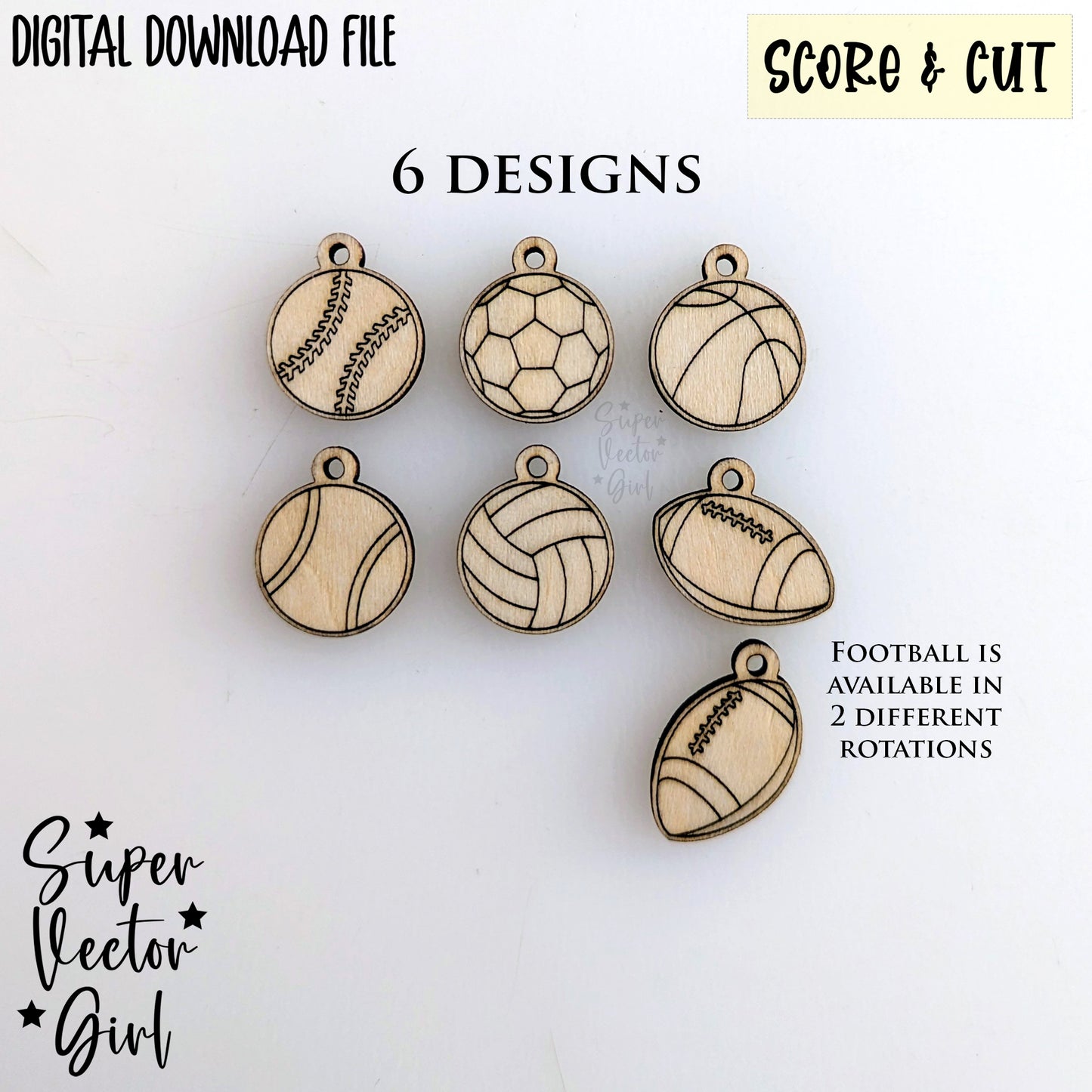 Sports Ball Bracelet Charms Bundle Set, SVG, Digital Laser Cut File, xTool Glowforge files, Score & Cut, football baseball soccer basketball tennis