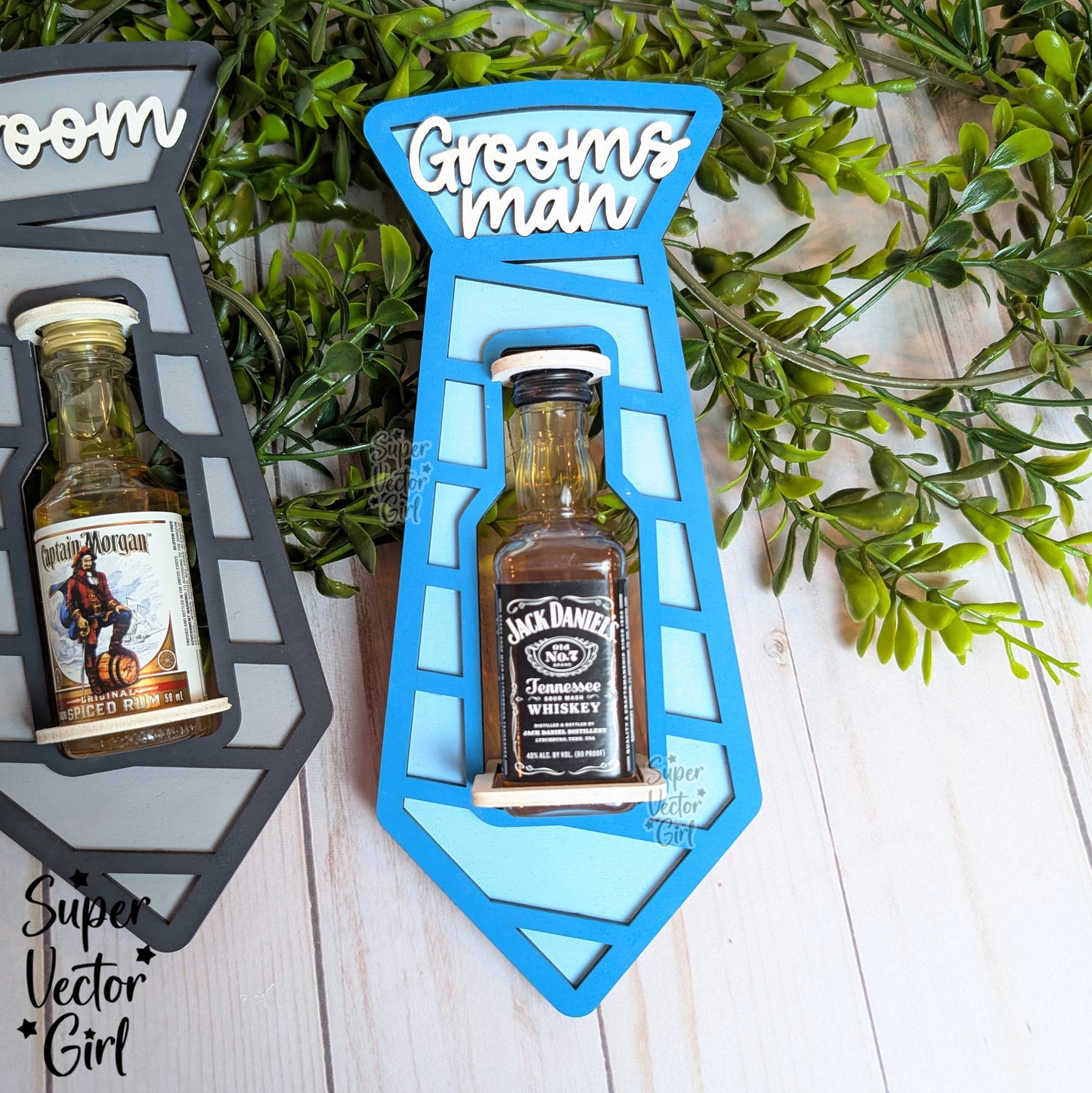 Groom Best Man Groomsman Neck Tie Shot Bottle Shooter Holder, SVG, Laser Cut File, Mini Alcohol Gift, Small Round or Square Booze Bottle, Alcohol 50 ML Shooters, Mini Liquor Holder, Wedding Party Gift