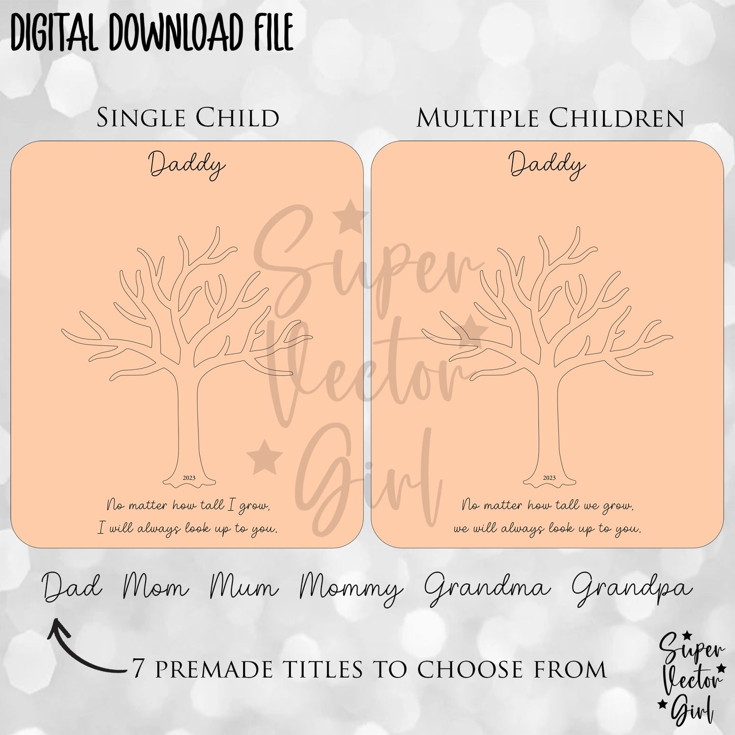 Mother's / Father's Day Handprint Tree, SVG, Laser Cut File, xTool Glowforge files, Mom Dad, No Matter How Tall We Grow, Family gift kid keepsake