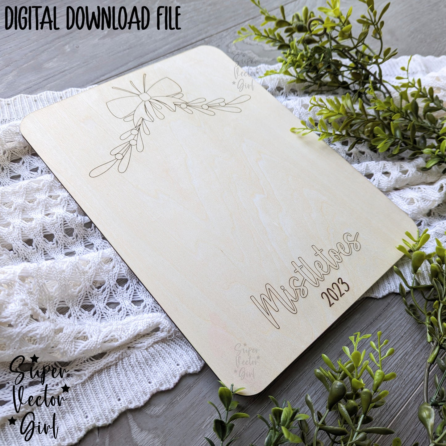 Christmas Footprint Mistletoes Keepsake, SVG, Laser Cut File files, bouquet, floral, DIY gift, kids kid, Baby's First Christmas, Mistle toes board print