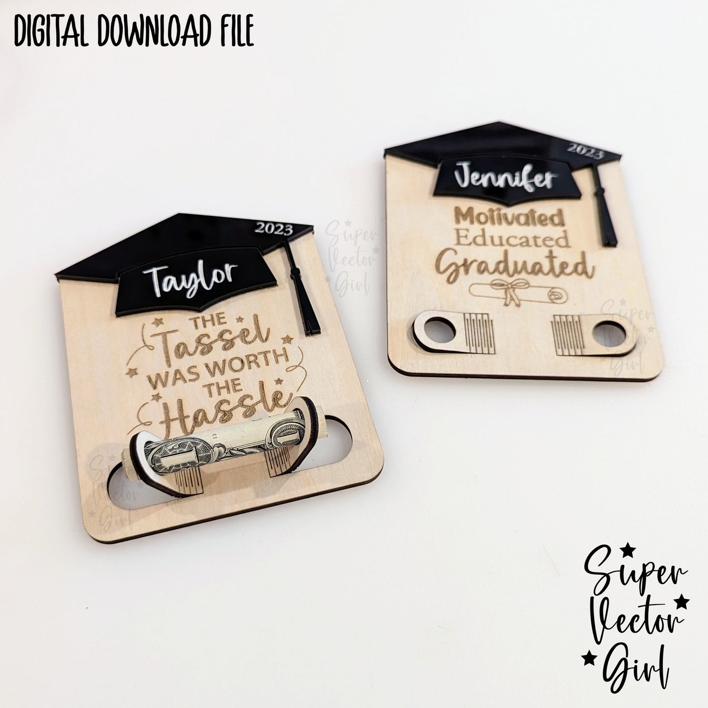 Graduation Money Holder, Graduation Gift Ideas, Laser Cut SVG File, xTool Glowforge files present kids cute money cake gift card personalized name