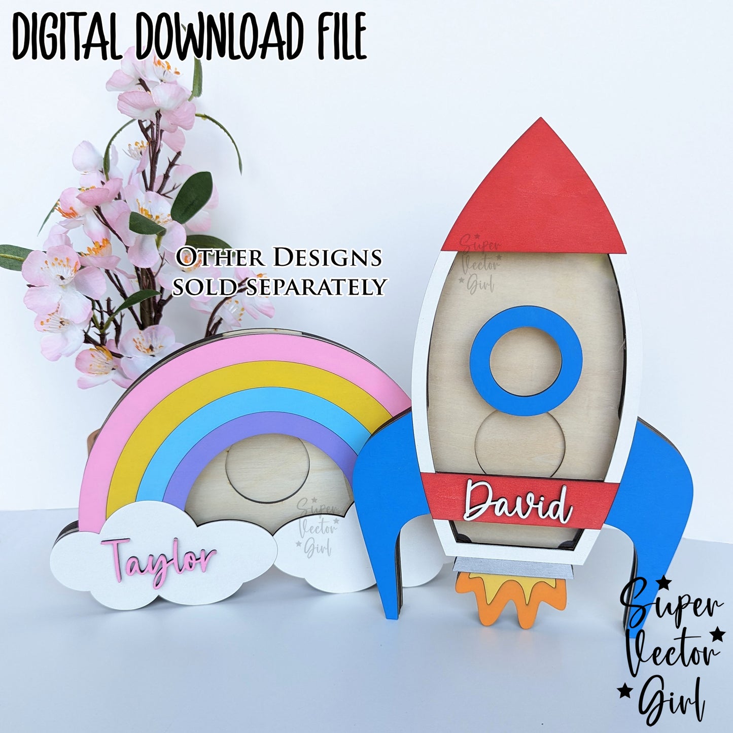 Rocket Piggy Bank, SVG, Laser Cut File, xTool Glowforge files, Cute Money Coins Holder, Box, Space Nursery, Decor, Custom Personalized Gift, Kids Storage