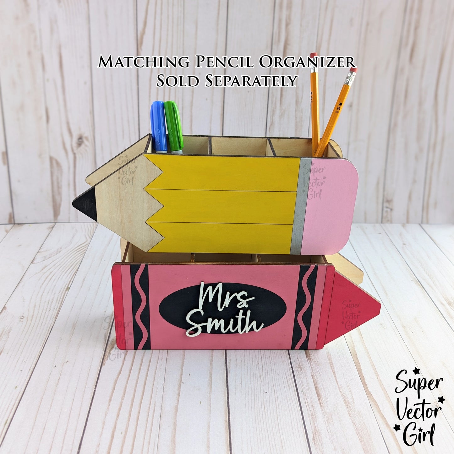 Crayon Shaped Desk Organizer for Pencils Pens, SVG File, Personalized Teacher Appreciation Gift, Digital Laser Cut File, Desk Pen Pencil Holder, Storage Cup Box Basket, Custom Name