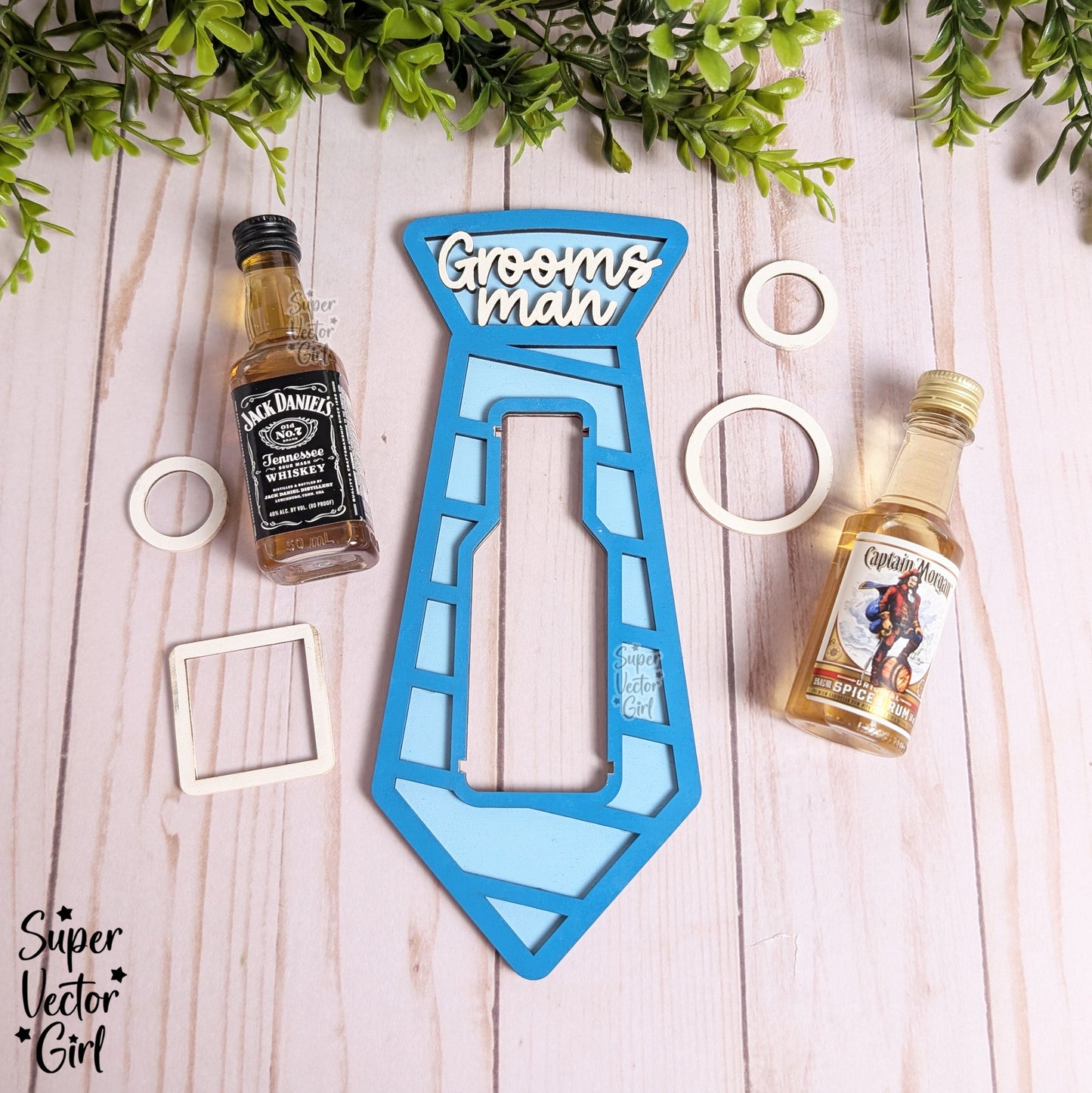 Groom Best Man Groomsman Neck Tie Shot Bottle Shooter Holder, SVG, Laser Cut File, Mini Alcohol Gift, Small Round or Square Booze Bottle, Alcohol 50 ML Shooters, Mini Liquor Holder, Wedding Party Gift