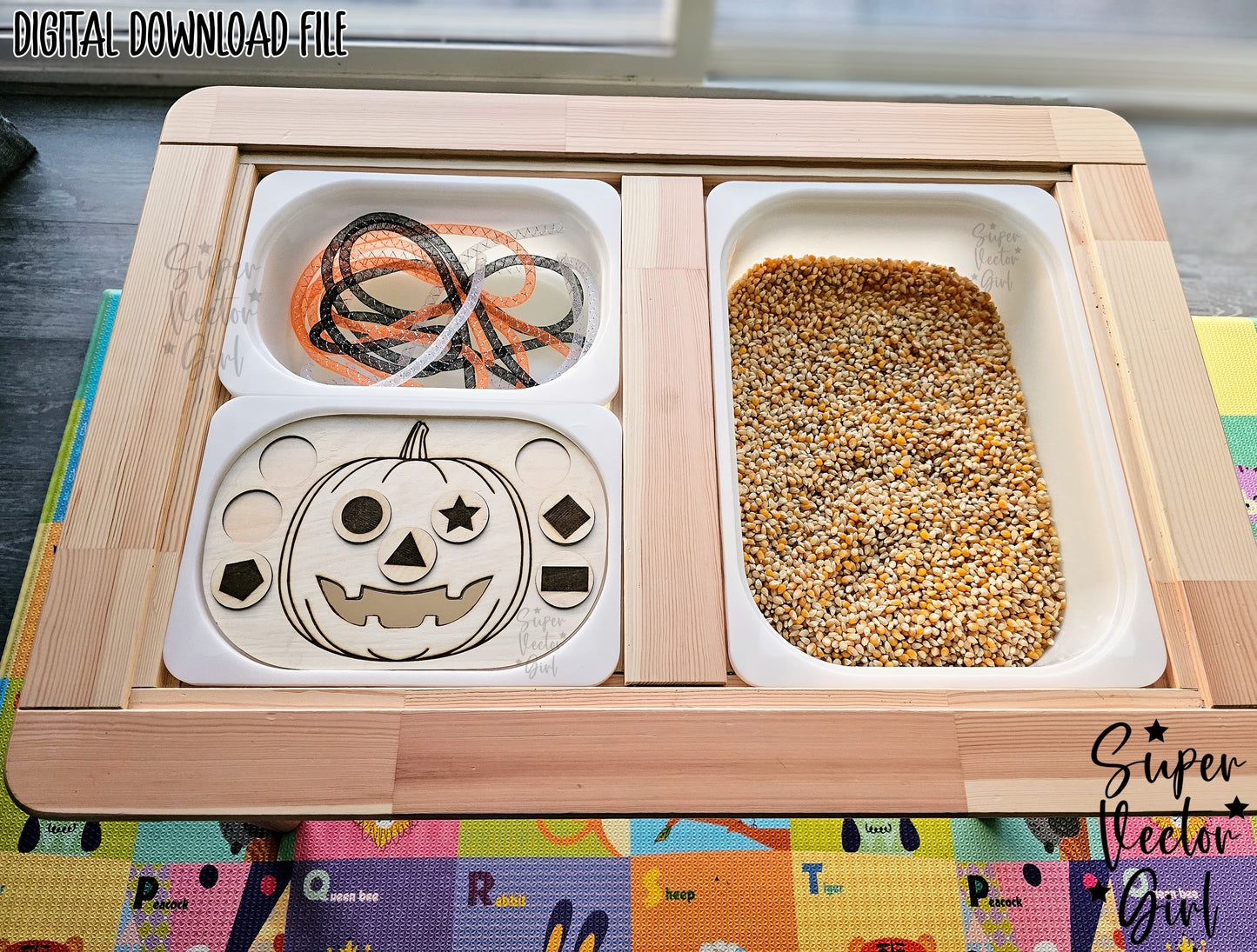 Pumpkin Face Shapes Trofast Small Bin Lid Insert Board, SVG for IKEA Small Bins, Digital Laser Cut File, Flisat Sensory Table, DIY Halloween