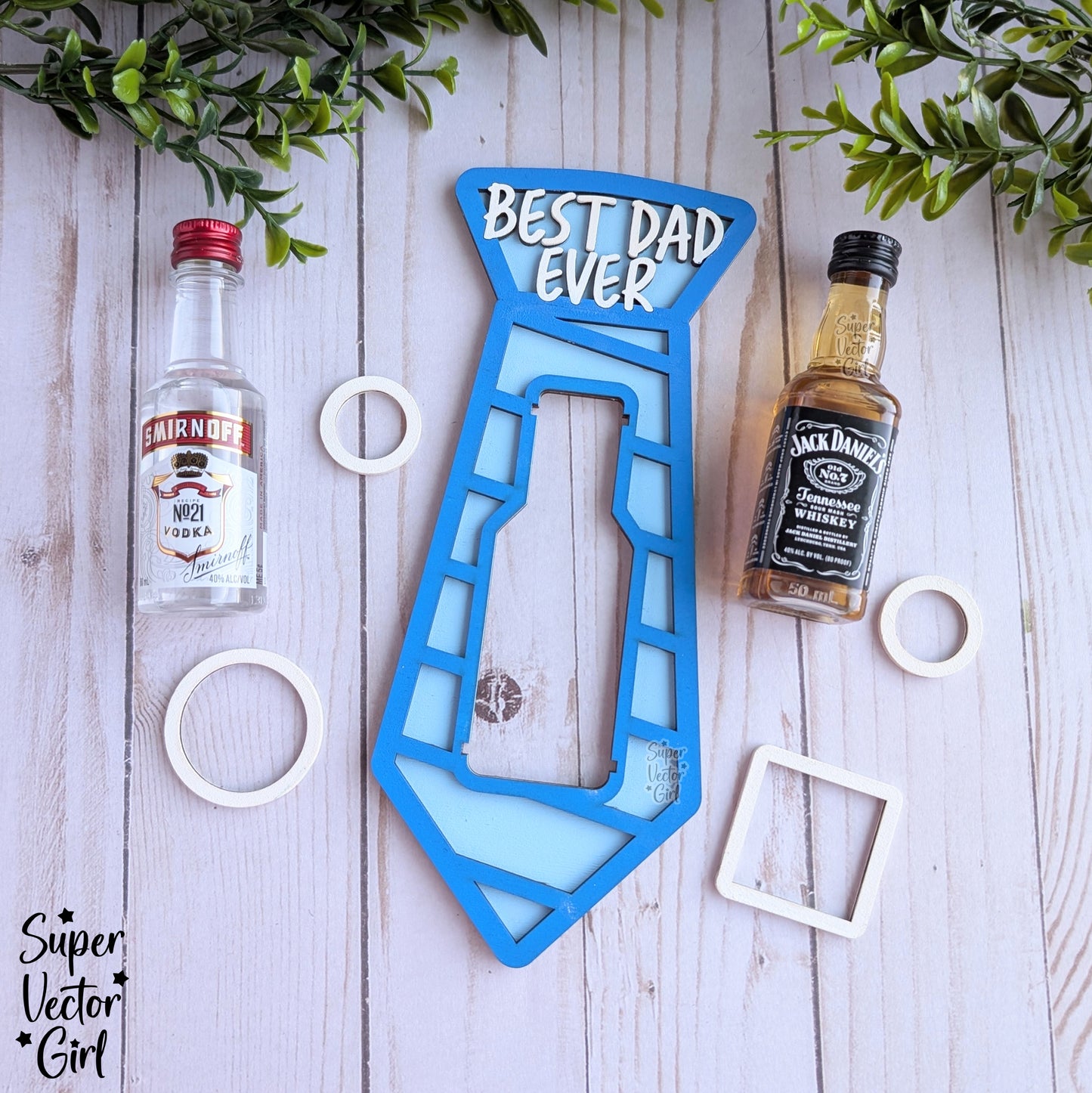 Dad Neck Tie Shot Bottle Shooter Holder, SVG, Laser Cut File, Mini Alcohol Gift, Small Round or Square Booze Bottle Shot Shooters, Alcohol 50 ML Shooters, Mini Liquor Holder, Father's Day Gift