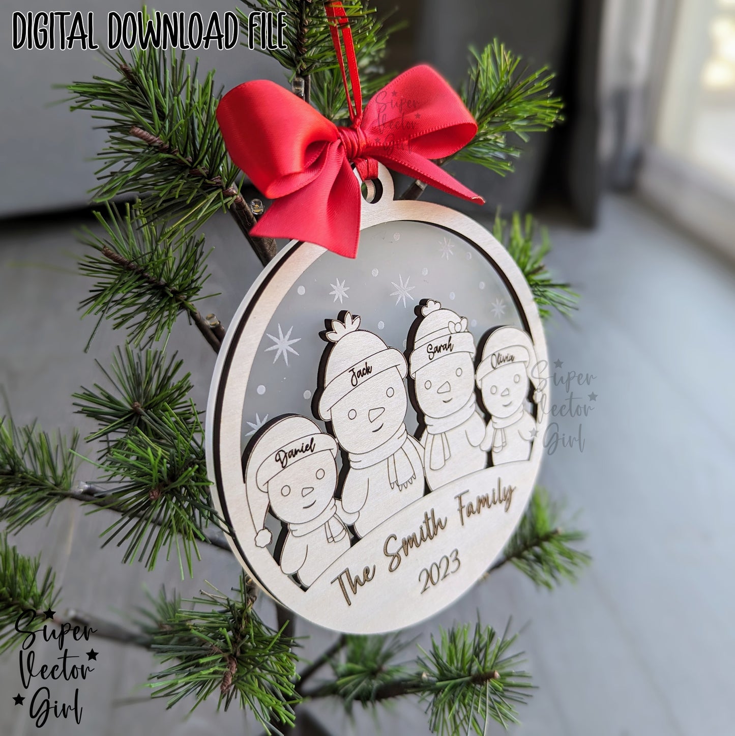 Snowman Family Christmas Ornament, up to 6 Custom Name, Personalized, SVG, Laser Cut File, xTool Glowforge files, 1st Christmas, Baby, Married, Mr. Mrs.
