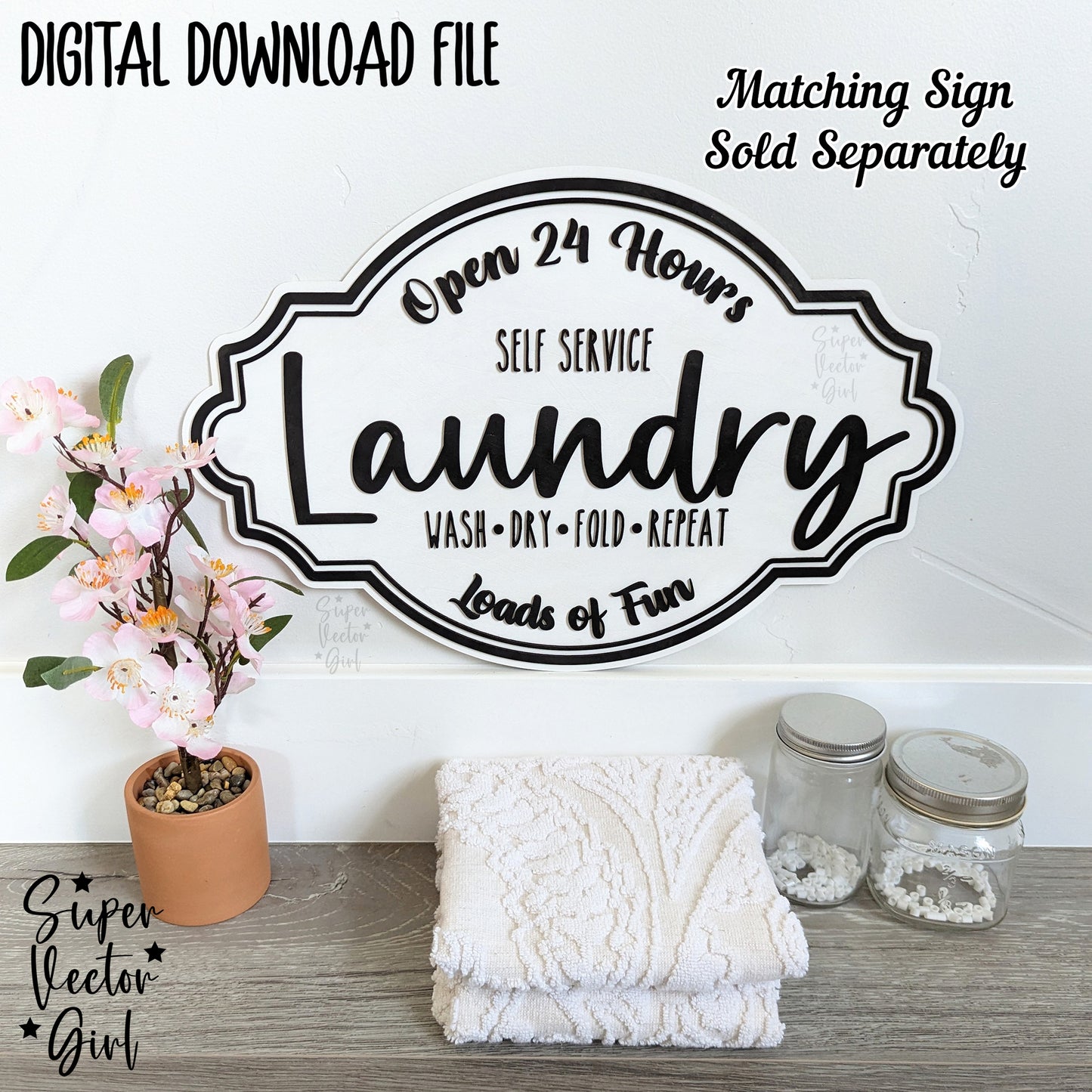 Laundry Guide Sign, Care Label Symbols and Icons, Wash Room Door Hanger Sign, SVG, Laser Cut File, xTool Glowforge files, Wall Decor Accent, Home Decoration, Farmhouse