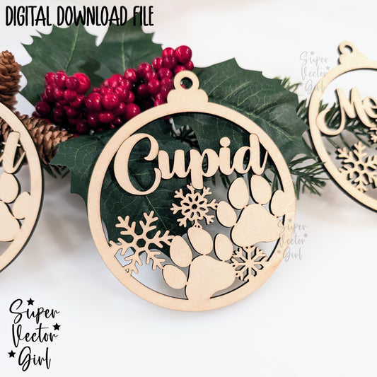 Pet Paw Christmas Tree Ornament for Dog or Cat Paws, SVG, Digital Laser Cut File files, Personalized Custom Animal Name, Gift, Decoration Memorial