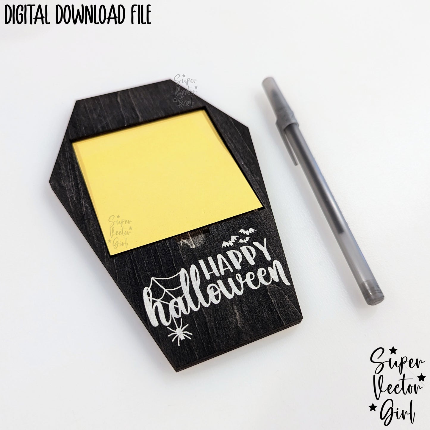 Coffin Sticky Note Holder SVG File, Personalized Halloween Teacher Appreciation Gift, Digital Laser Cut File, xTool Glowforge files, Spooky Post It Notes