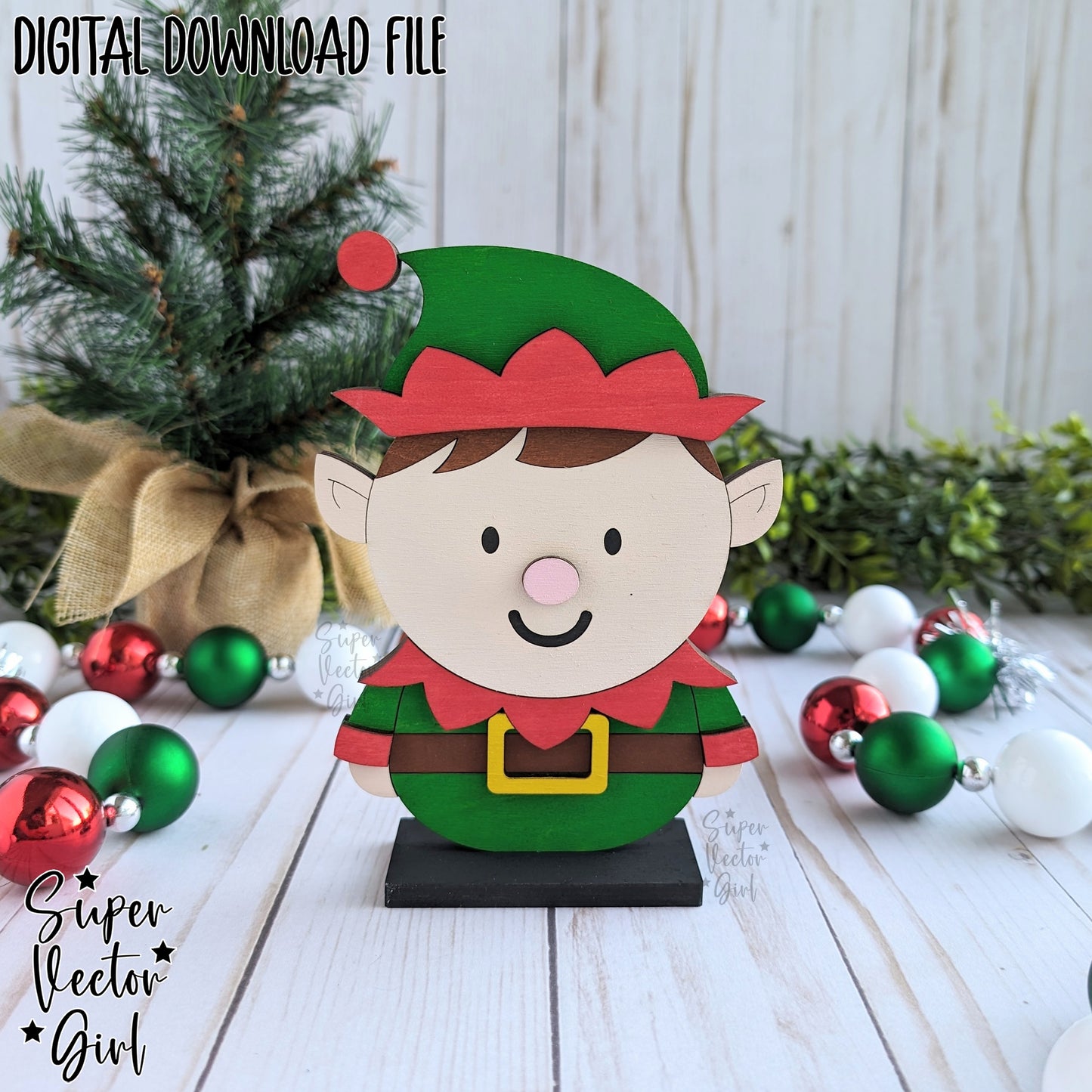Cute Christmas Elf Shelf Sitter Sign, SVG, Laser Cut File, Glowforge xTool files, Porch Sign, Home Decor, Table Mantle Decoration, Winter Holidays
