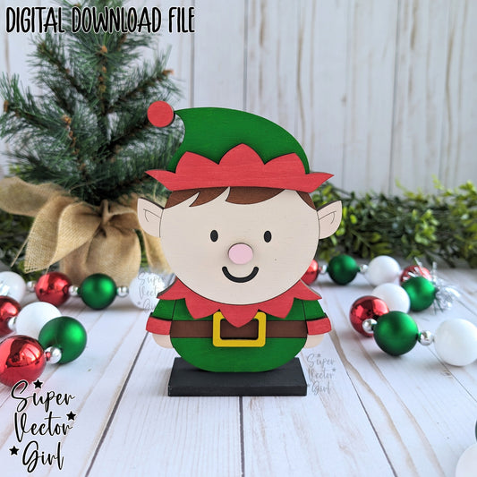 Cute Christmas Elf Shelf Sitter Sign, SVG, Laser Cut File, Glowforge xTool files, Porch Sign, Home Decor, Table Mantle Decoration, Winter Holidays