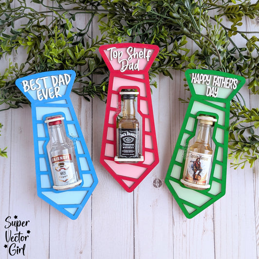 Dad Neck Tie Shot Bottle Shooter Holder, SVG, Laser Cut File, Mini Alcohol Gift, Small Round or Square Booze Bottle Shot Shooters, Alcohol 50 ML Shooters, Mini Liquor Holder, Father's Day Gift