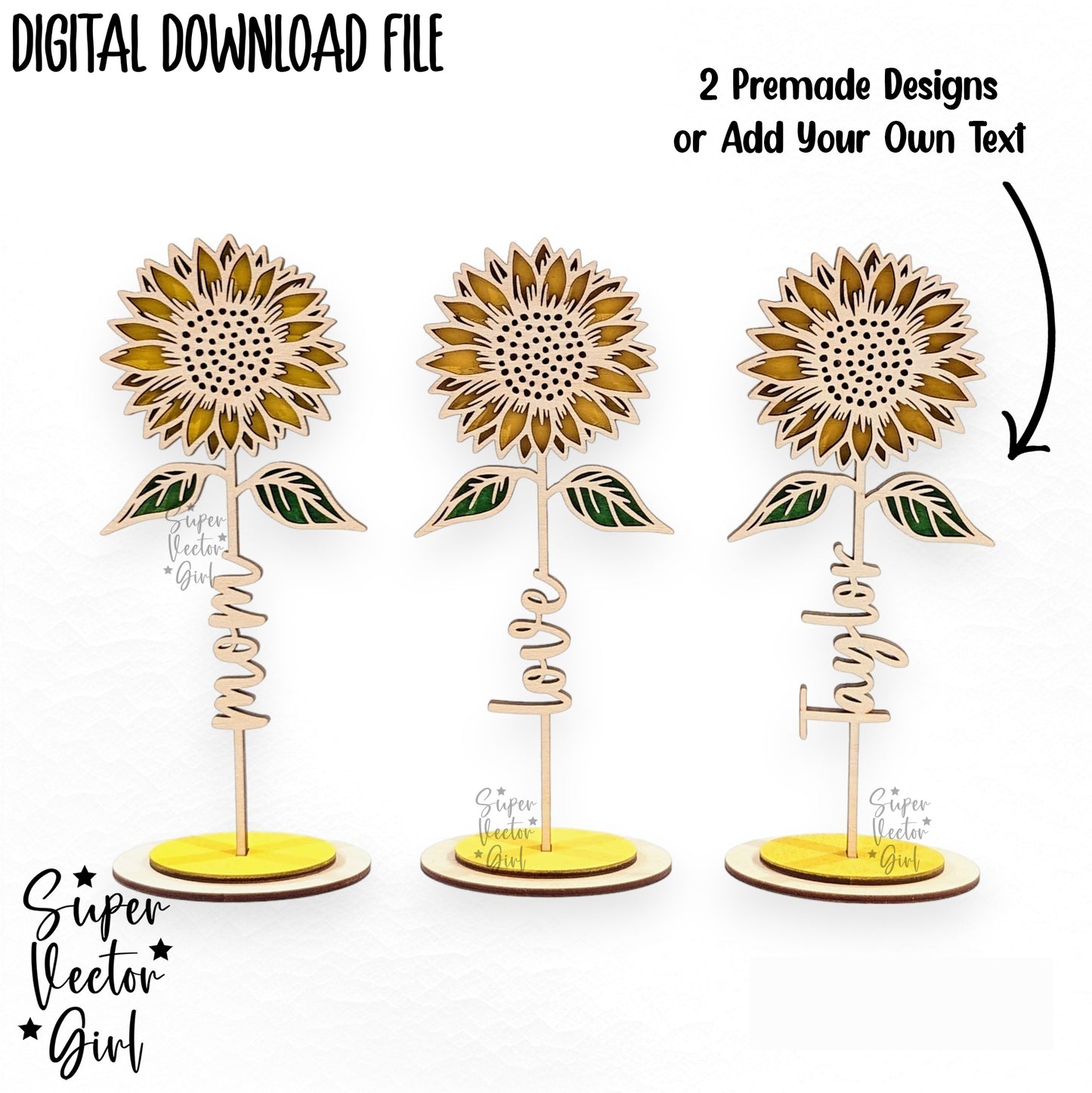 Sunflower with Stand SVG Laser Cut File, Mother's Day Mom Valentine's Day Anniversary Birthday Digital xTool Glowforge files Flower Love Name Gift