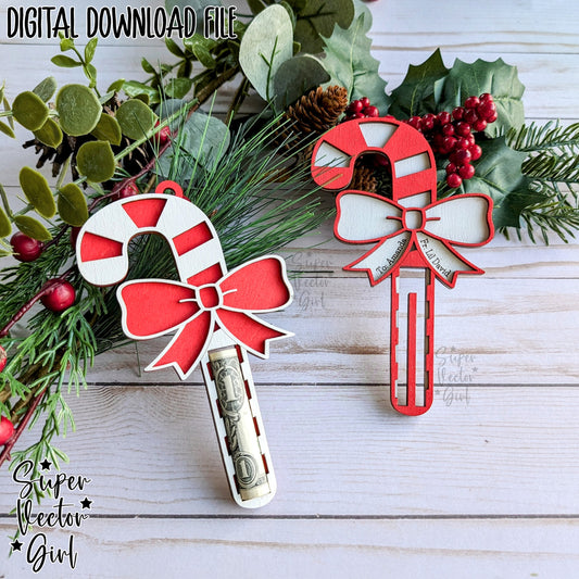 Candy Cane Christmas Money Holder, Cash Gift Ideas, SVG, Laser Cut File, files present kids money cake card personalized name stocking stuffer