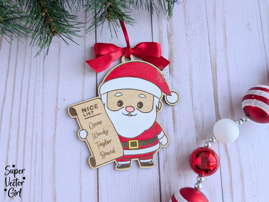 Santa's Nice List Family Christmas Ornament, Personalized Custom Names, SVG, Laser Cut File, xTool WeCreat files, 1st Christmas, Baby, Married, Mr. Mrs. Good Boy Girl