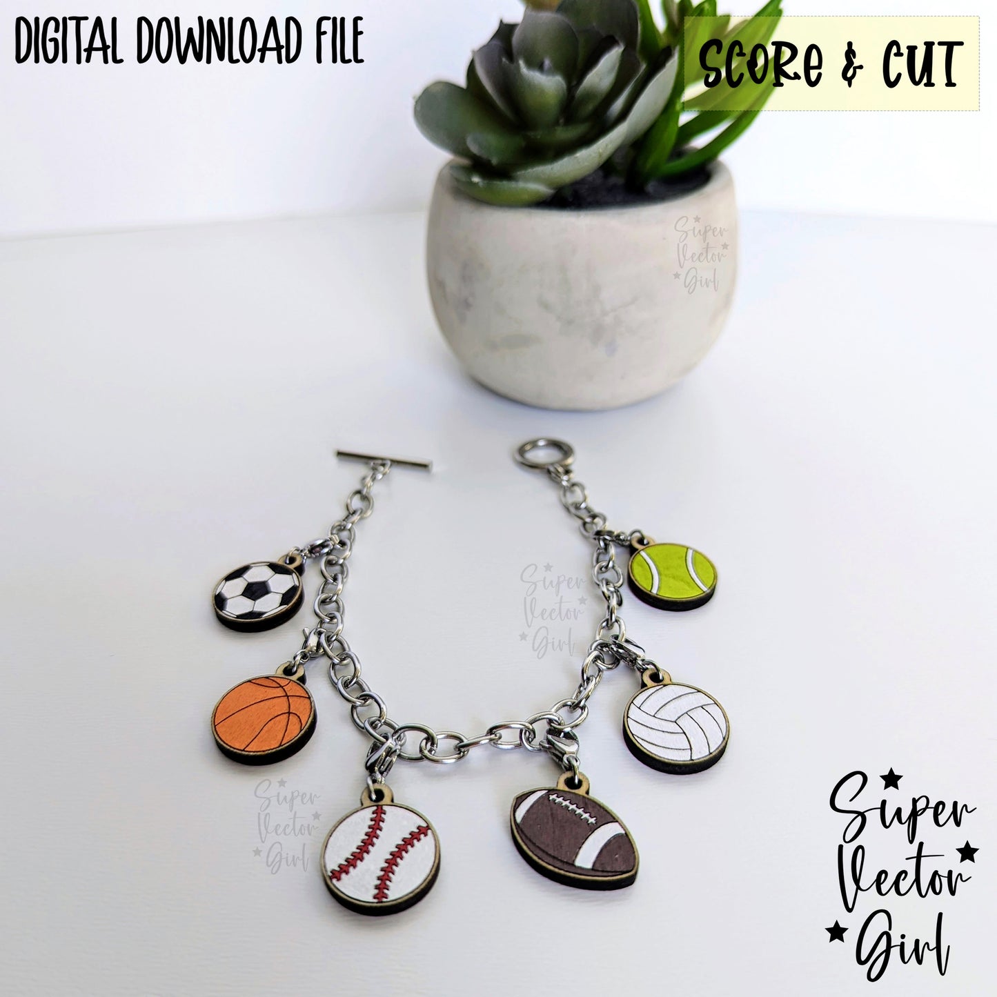 Sports Ball Bracelet Charms Bundle Set, SVG, Digital Laser Cut File, xTool Glowforge files, Score & Cut, football baseball soccer basketball tennis