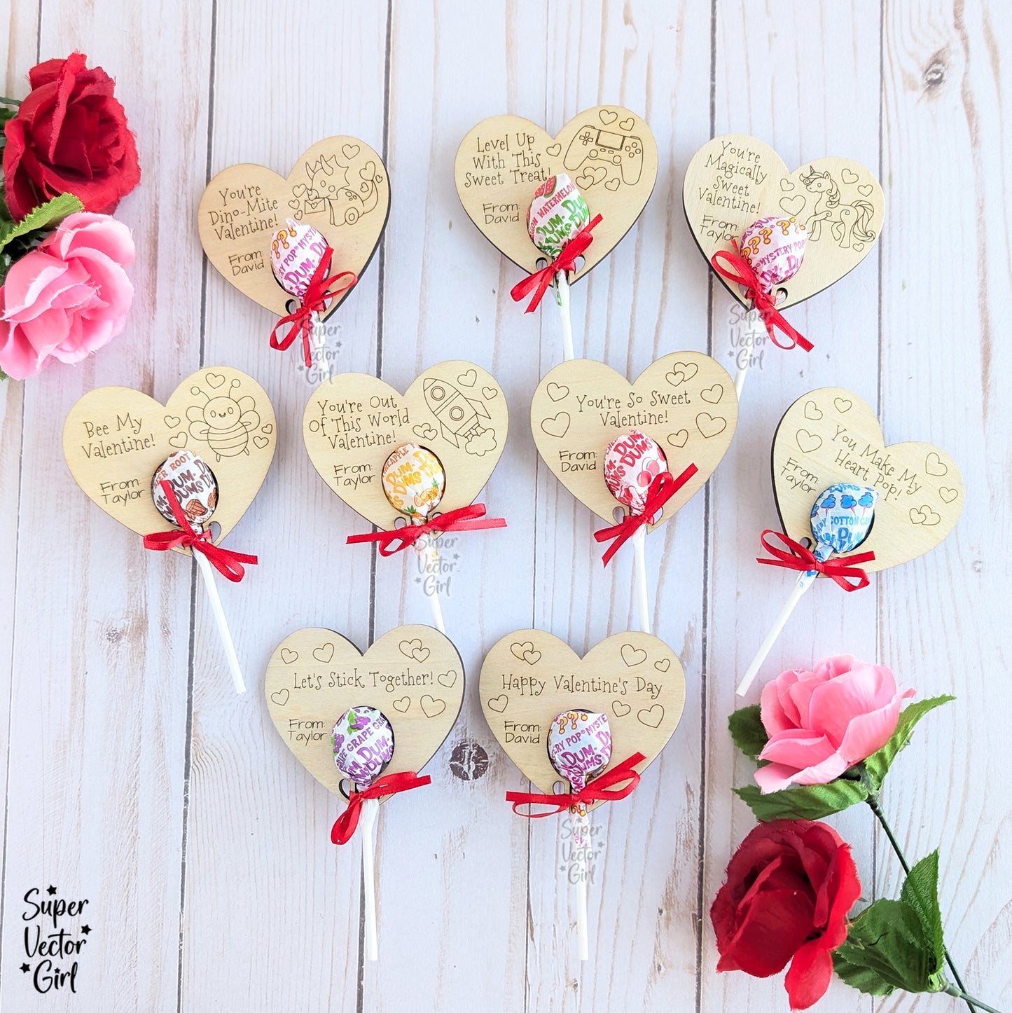 Valentine's Day Lollipop Holder Bundle Set SVG, Dum Dums Sucker Card Gift, Laser Cut File, Score and Cut, Wooden Classroom Valentine Exchange