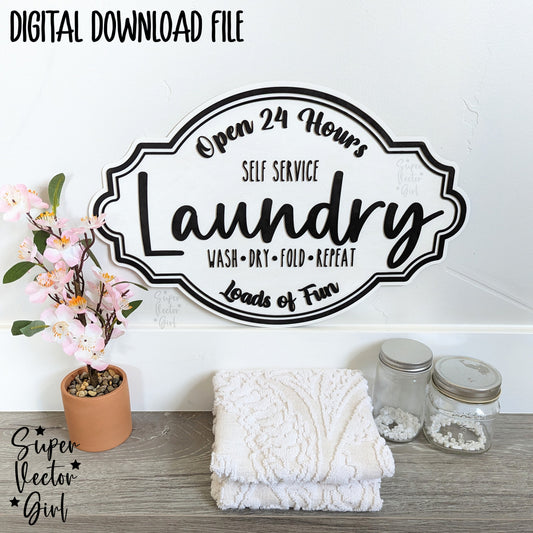 Laundry Room Self Service Door Hanger Sign, SVG, Laser Cut File, xTool Glowforge files, Wall Decor Accent, Home Decoration, Farmhouse Style Frame