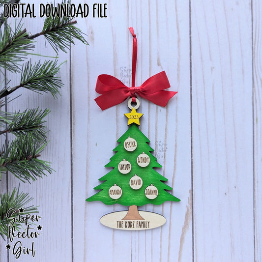 Personalized Christmas Tree Family Ornament, up to 12 Custom Names, SVG, Digital Laser Cut File files, Large Family, Name Ornament, Gift