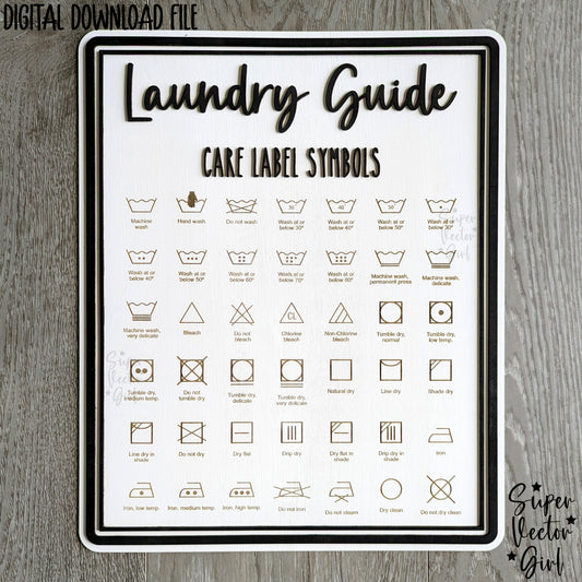Laundry Guide Sign, Care Label Symbols and Icons, Wash Room Door Hanger Sign, SVG, Laser Cut File, xTool Glowforge files, Wall Decor Accent, Home Decoration, Farmhouse