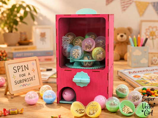 Gachapon Machine | Capsule Vending Machine | Every Turn Brings a Surprise, Laser Cut SVG File, Wooden Capsule Dispenser
