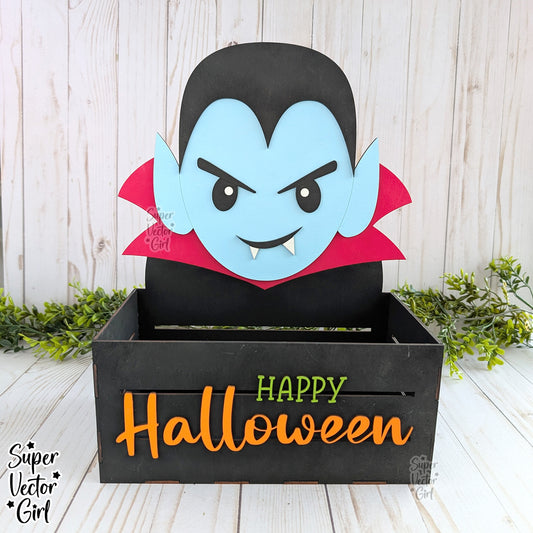 Vampire Halloween Crate, Monster Mini Basket, Candy Box, Boo Bucket, Trick or Treat Storage, SVG Laser Cut File Files, Shelf Sitter, Home Decor Decoration, Fall