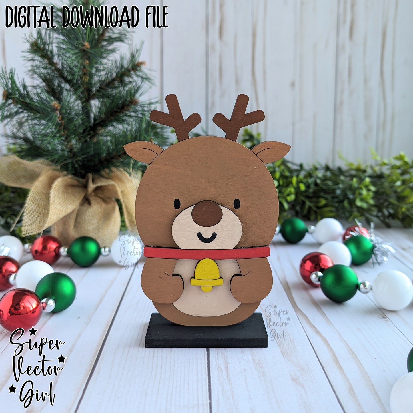 Cute Christmas Reindeer Shelf Sitter Sign, SVG, Laser Cut File, Glowforge xTool files, Porch Sign, Home Decor, Table Mantle Decoration, Winter Holidays