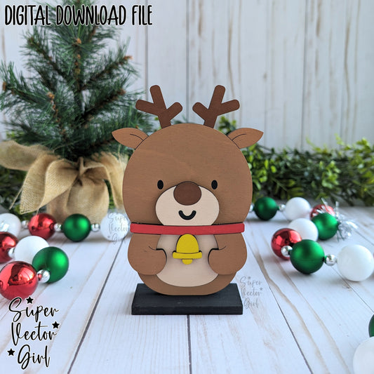 Cute Christmas Reindeer Shelf Sitter Sign, SVG, Laser Cut File, Glowforge xTool files, Porch Sign, Home Decor, Table Mantle Decoration, Winter Holidays