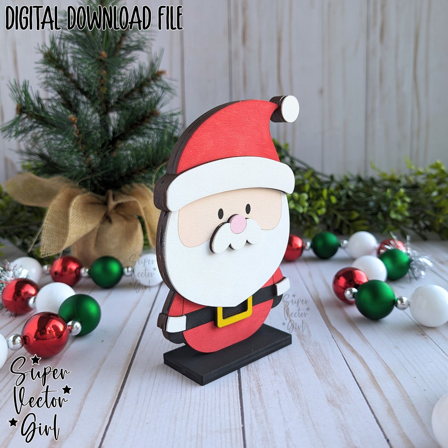 Cute Christmas Santa Shelf Sitter Sign, SVG, Laser Cut File, Glowforge xTool files, Porch Sign, Home Decor, Table Mantle Decoration, Winter Holidays
