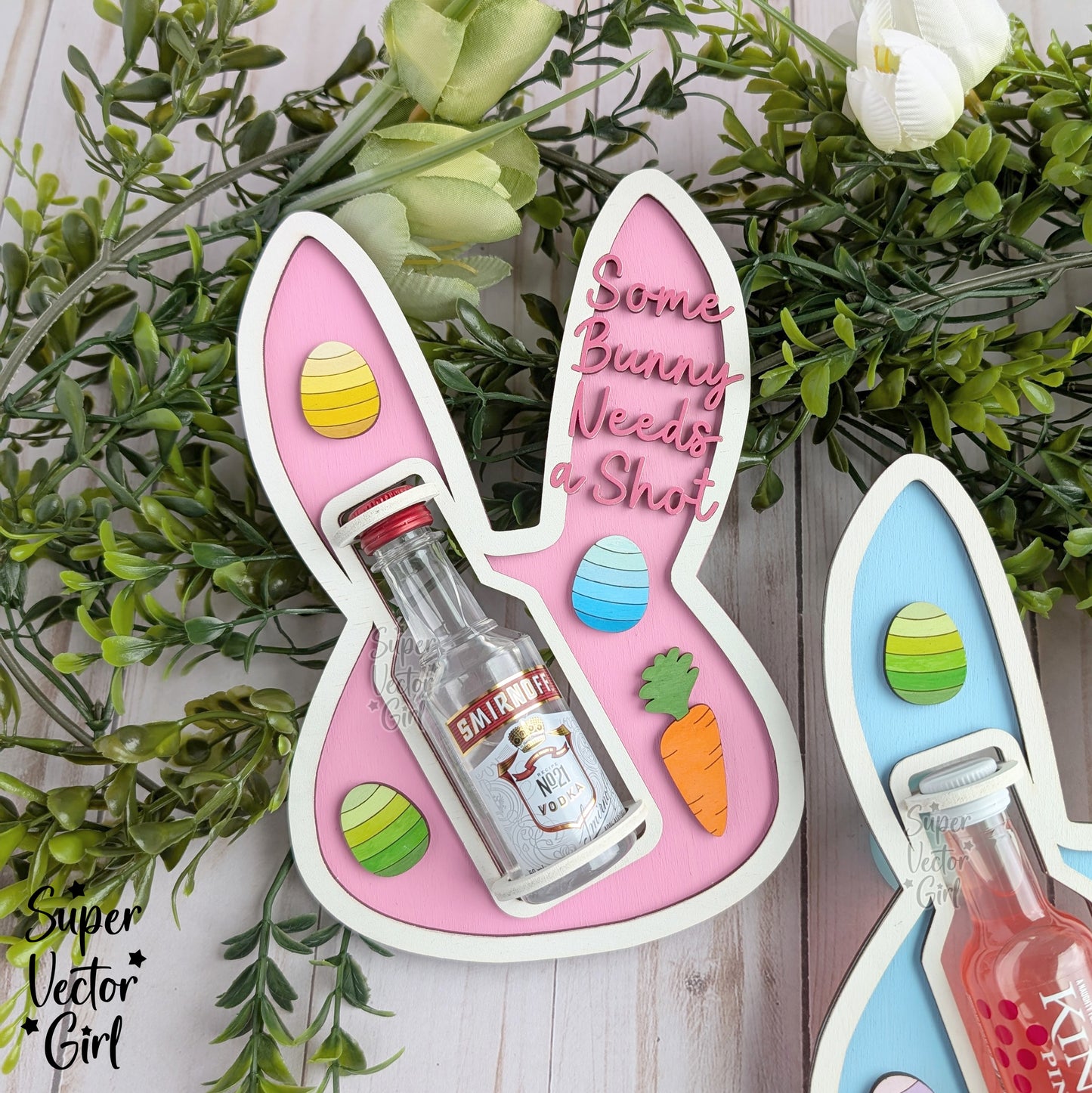 Easter Shooter Holder, SVG, Laser Cut File, Mini Alcohol Shot Bottle Gift, Small Round or Square Booze Bottle Shot Shooters, Alcohol 50 ML Shooters, Mini Liquor Holder, Bunny Rabbit Head