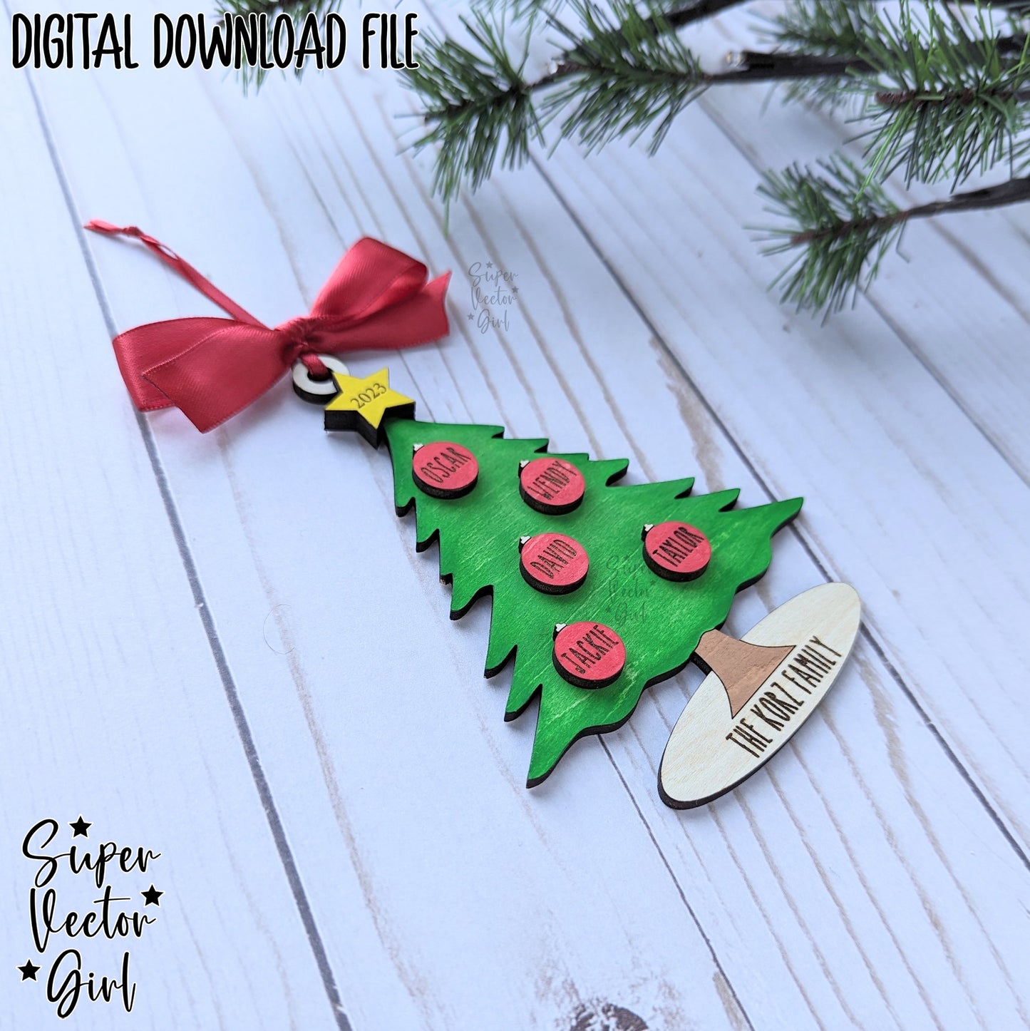 Personalized Christmas Tree Family Ornament, up to 12 Custom Names, SVG, Digital Laser Cut File files, Large Family, Name Ornament, Gift