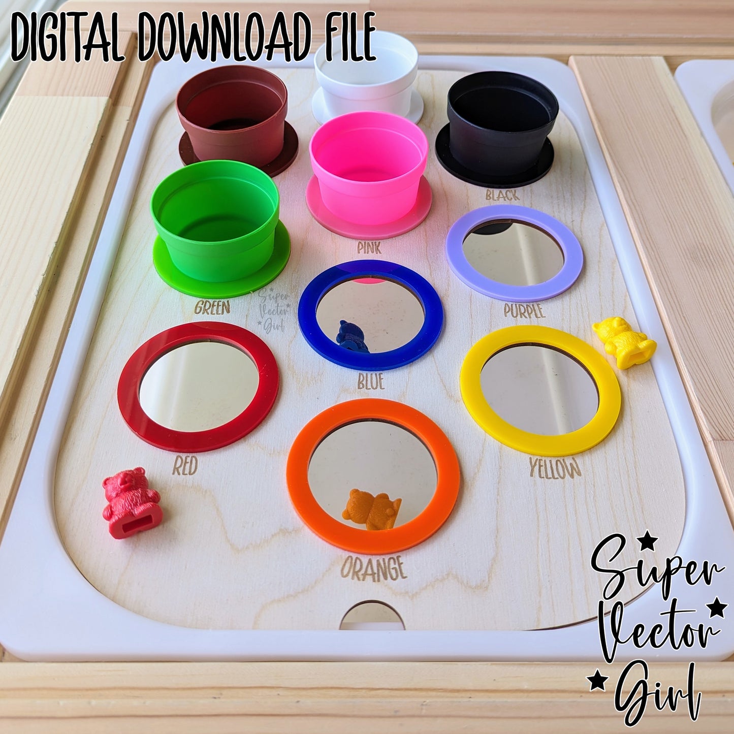 Color Sorting Trofast Large Bin Lid Insert Board, SVG for IKEA Large Bins, Digital Laser Cut File, Flisat Sensory Table, DIY, Rainbow Sort