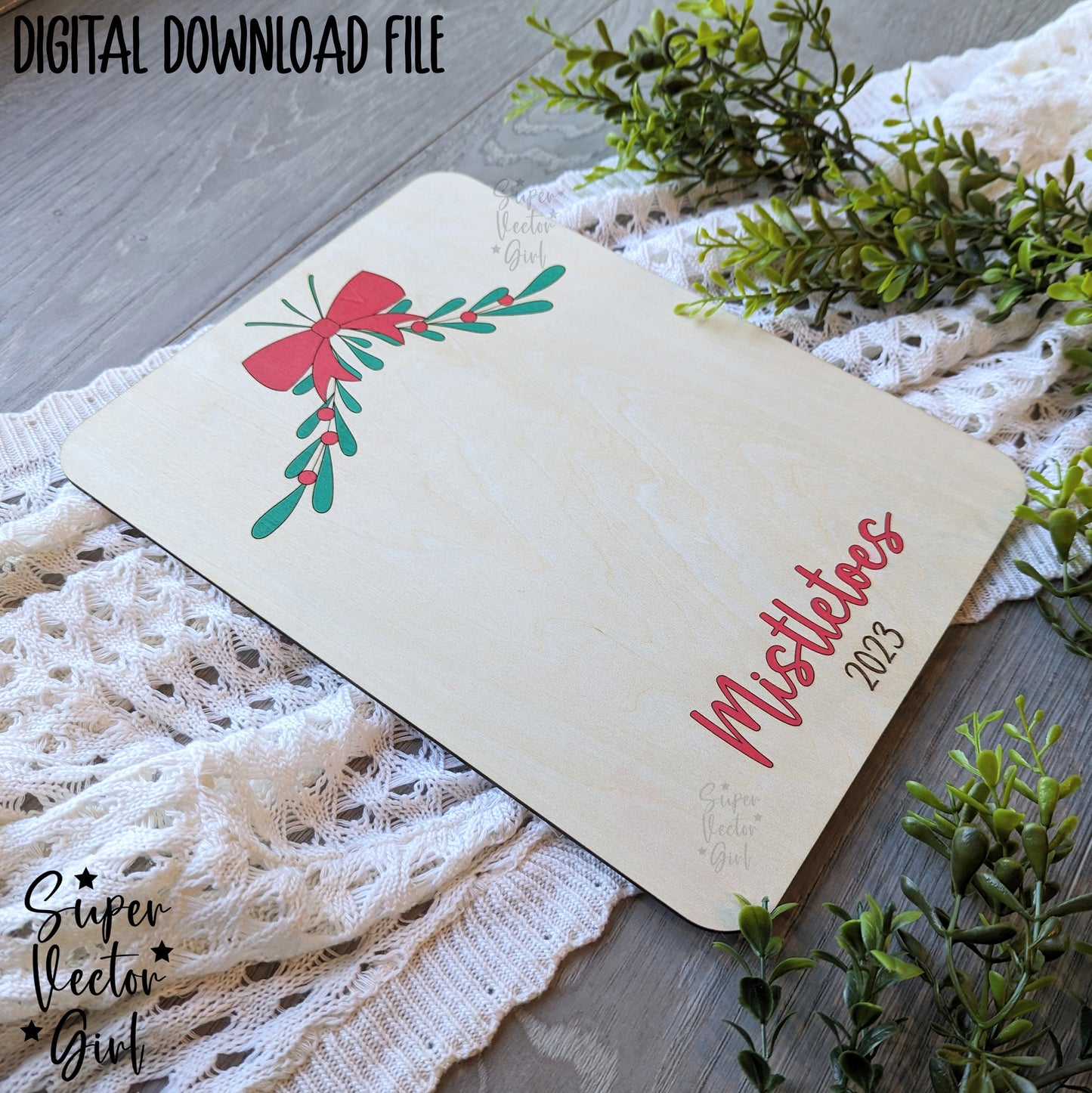 Christmas Footprint Mistletoes Keepsake, SVG, Laser Cut File files, bouquet, floral, DIY gift, kids kid, Baby's First Christmas, Mistle toes board print