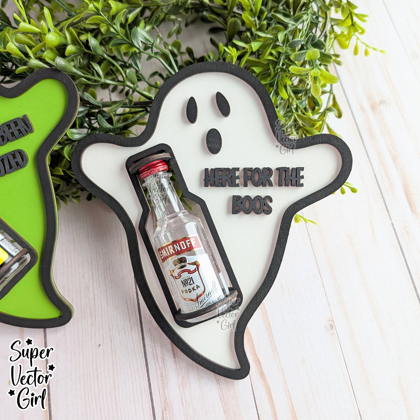 Ghost Bottle Shooter Holder, Mini Booze Holder for Halloween, SVG, Laser Cut File, Mini Alcohol Shot Bottle Gift, Small Round or Square Booze Bottle Shot Shooters, Alcohol 50 ML Shooters, Mini Liquor Holder