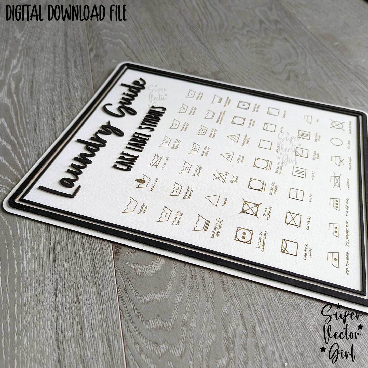 Laundry Guide Sign, Care Label Symbols and Icons, Wash Room Door Hanger Sign, SVG, Laser Cut File, xTool Glowforge files, Wall Decor Accent, Home Decoration, Farmhouse