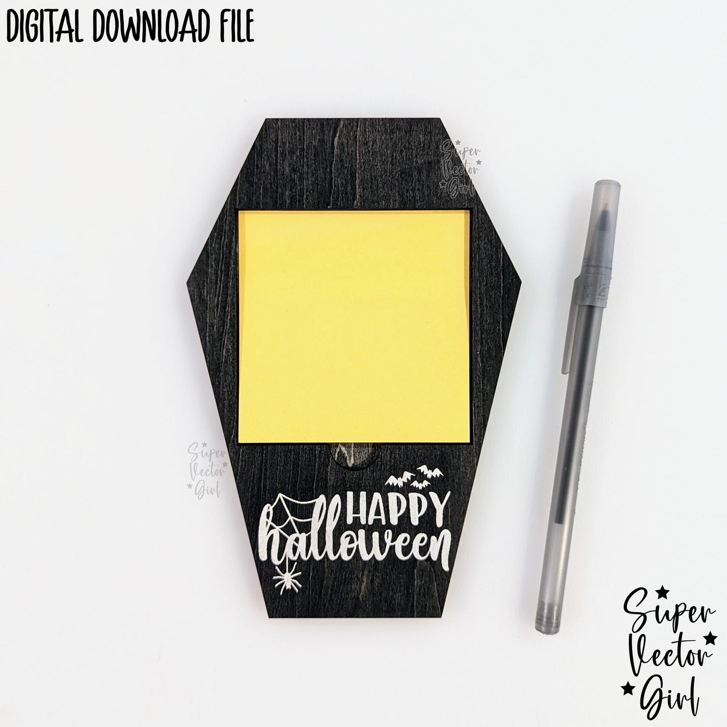 Coffin Sticky Note Holder SVG File, Personalized Halloween Teacher Appreciation Gift, Digital Laser Cut File, xTool Glowforge files, Spooky Post It Notes
