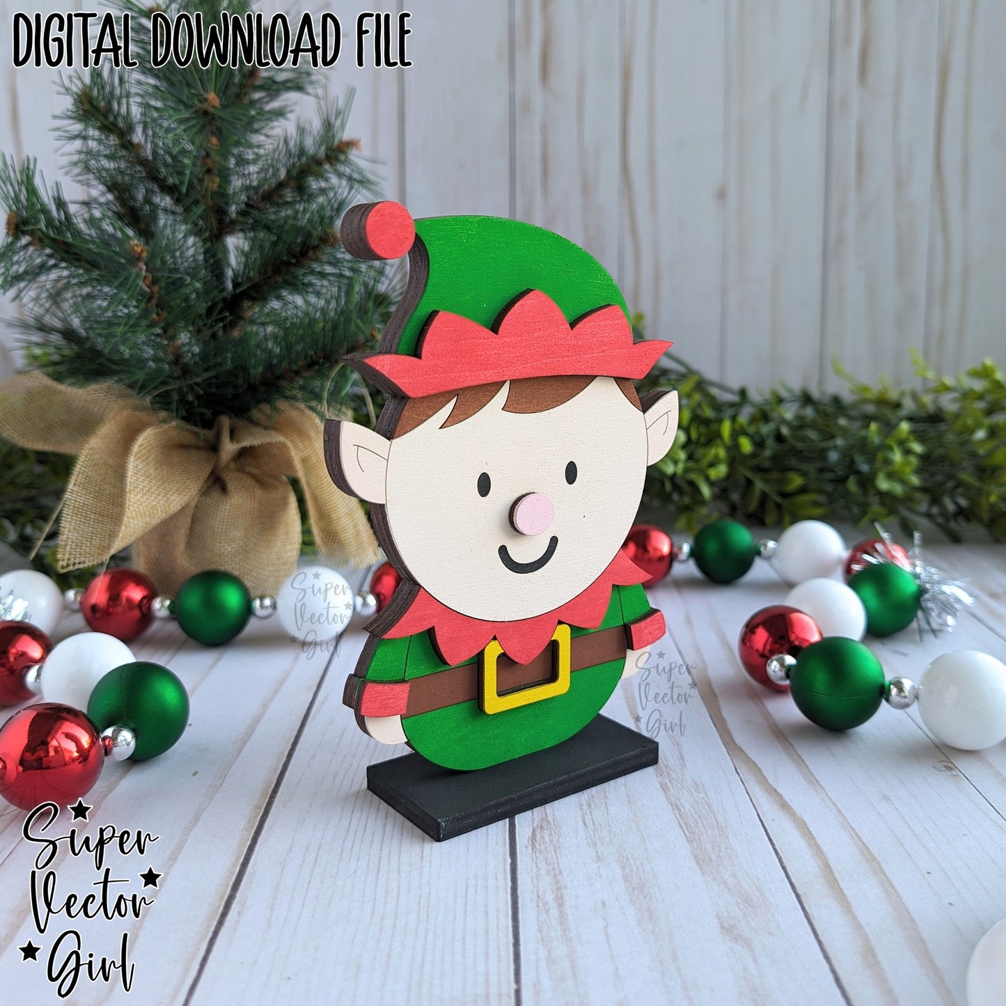 Cute Christmas Elf Shelf Sitter Sign, SVG, Laser Cut File, Glowforge xTool files, Porch Sign, Home Decor, Table Mantle Decoration, Winter Holidays