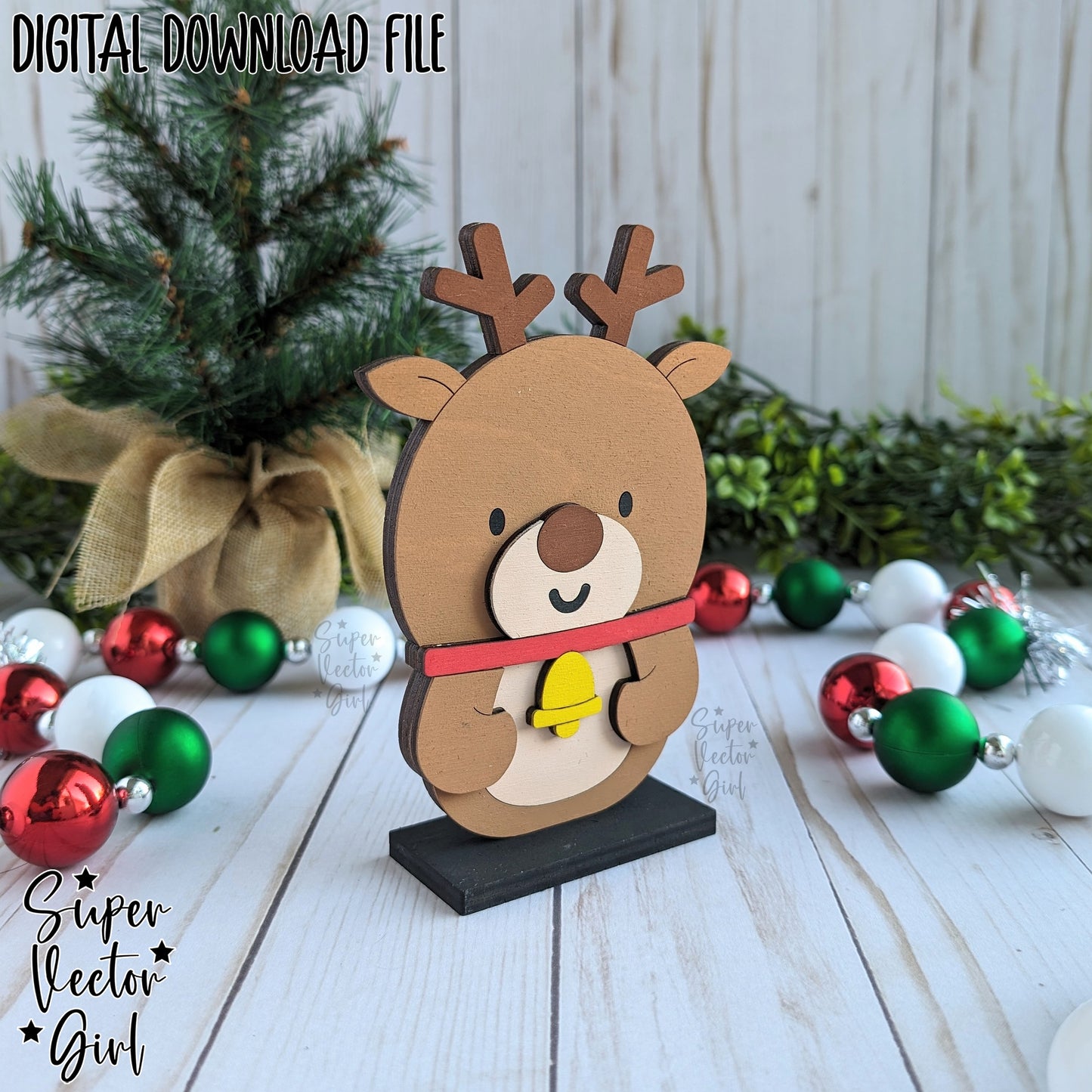 Cute Christmas Reindeer Shelf Sitter Sign, SVG, Laser Cut File, Glowforge xTool files, Porch Sign, Home Decor, Table Mantle Decoration, Winter Holidays