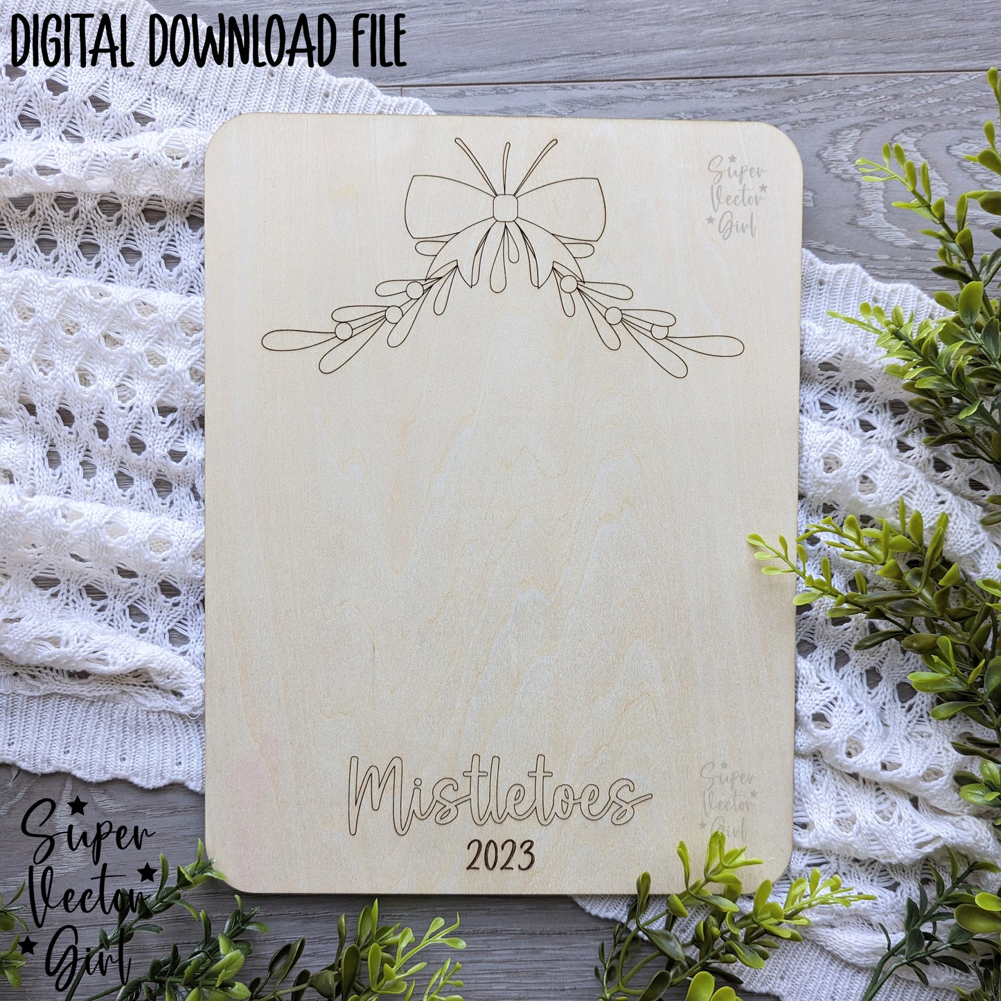 Christmas Footprint Mistletoes Keepsake, SVG, Laser Cut File files, bouquet, floral, DIY gift, kids kid, Baby's First Christmas, Mistle toes board print